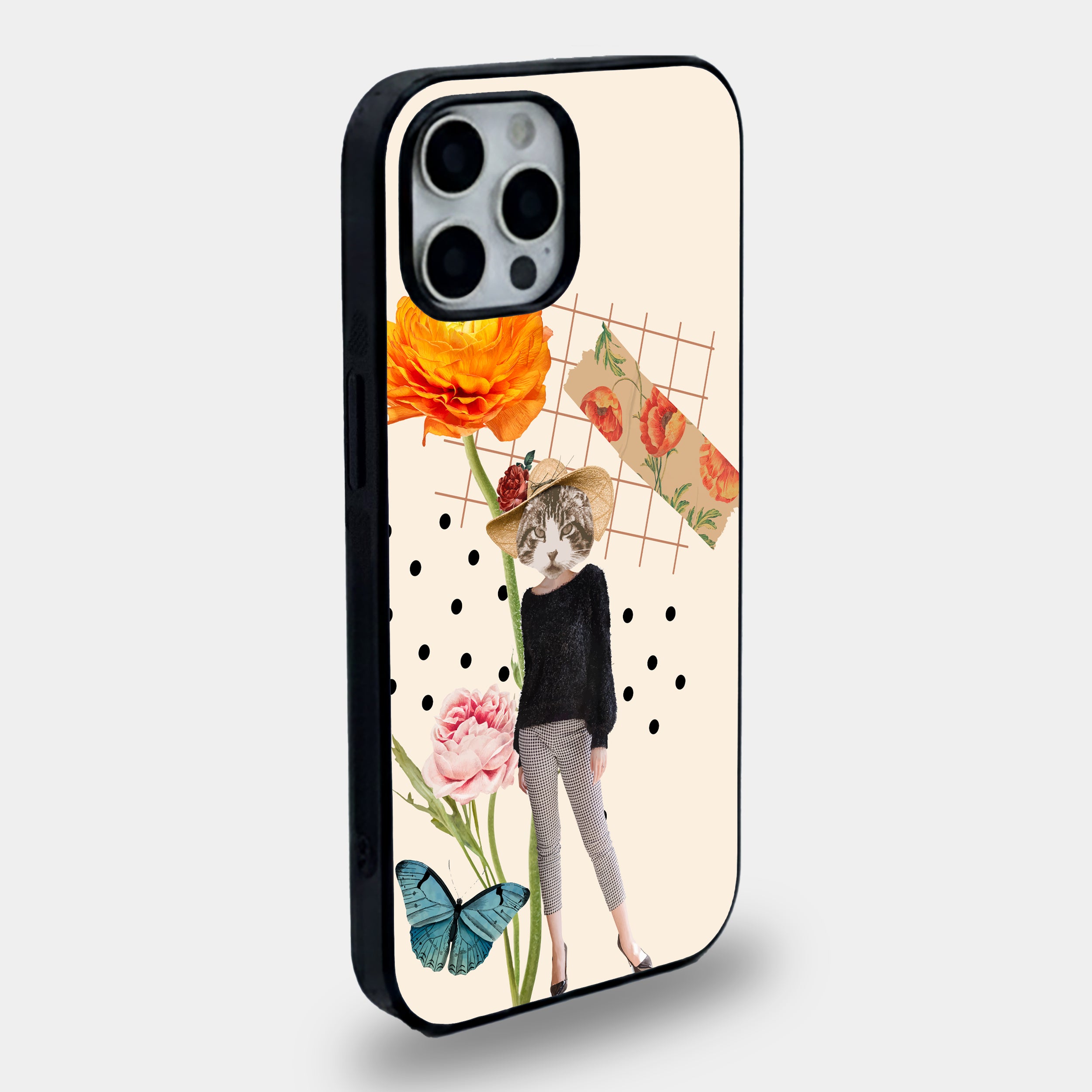 Whimsical Vintage Cat Collage | Premium Glass iPhone Mobile Cover Case