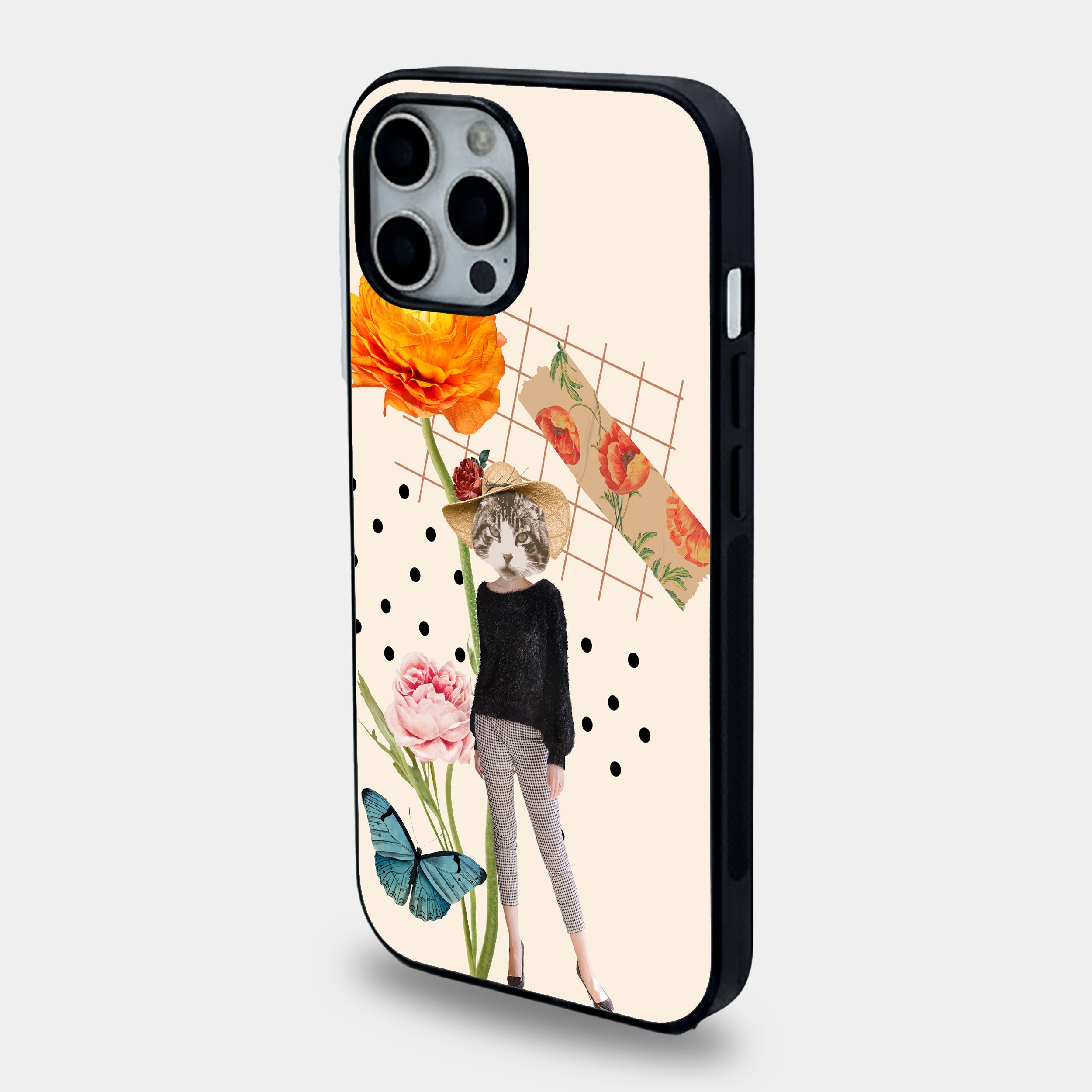Whimsical Vintage Cat Collage | Premium Glass iPhone Mobile Cover Case