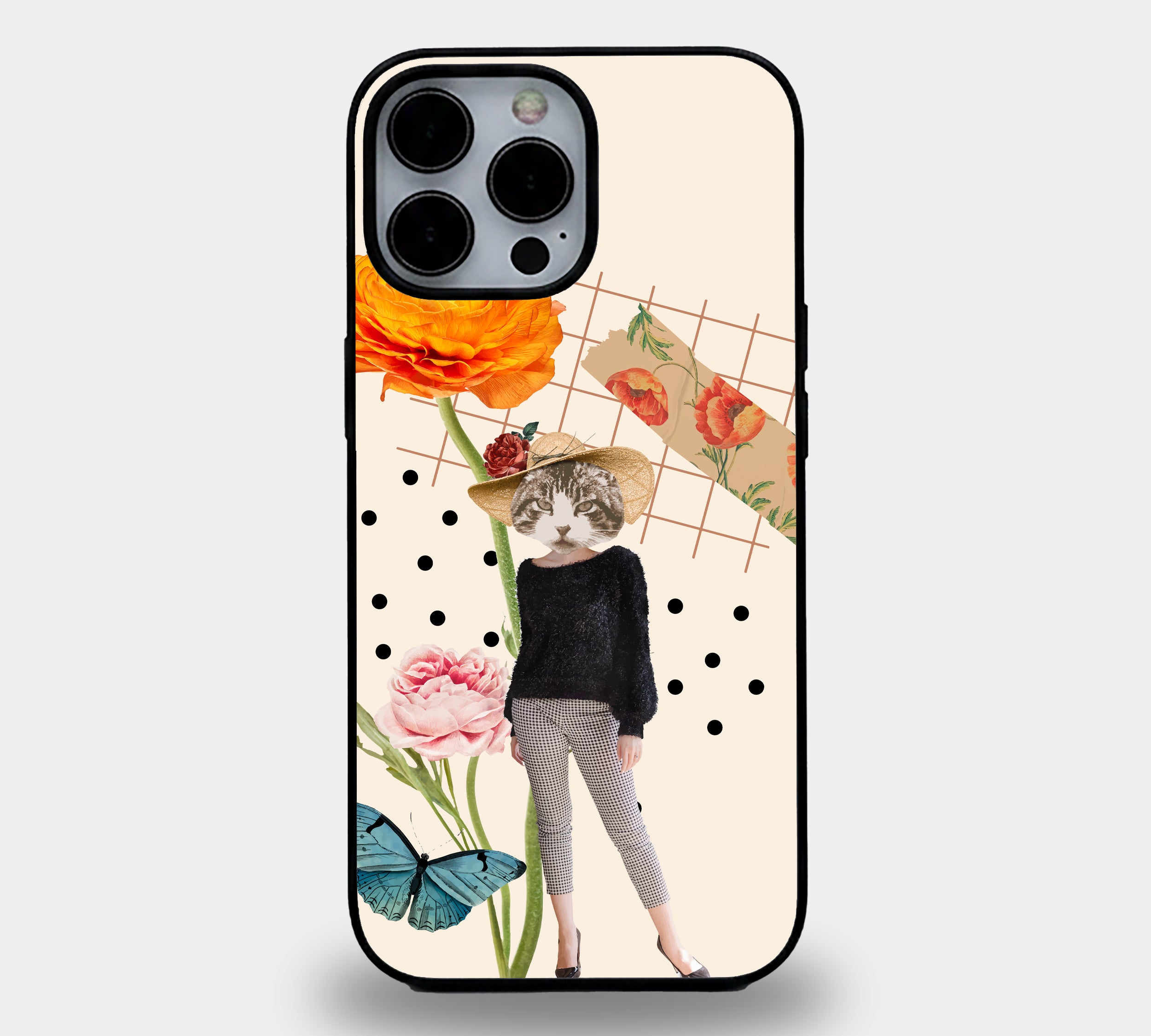 Whimsical Vintage Cat Collage | Premium Glass iPhone Mobile Cover Case