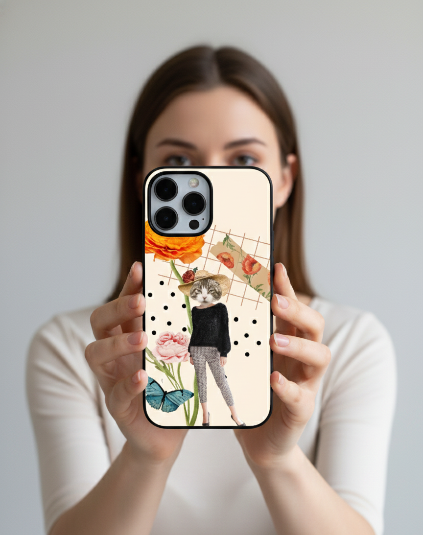 Whimsical Vintage Cat Collage | Premium Glass iPhone Mobile Cover Case