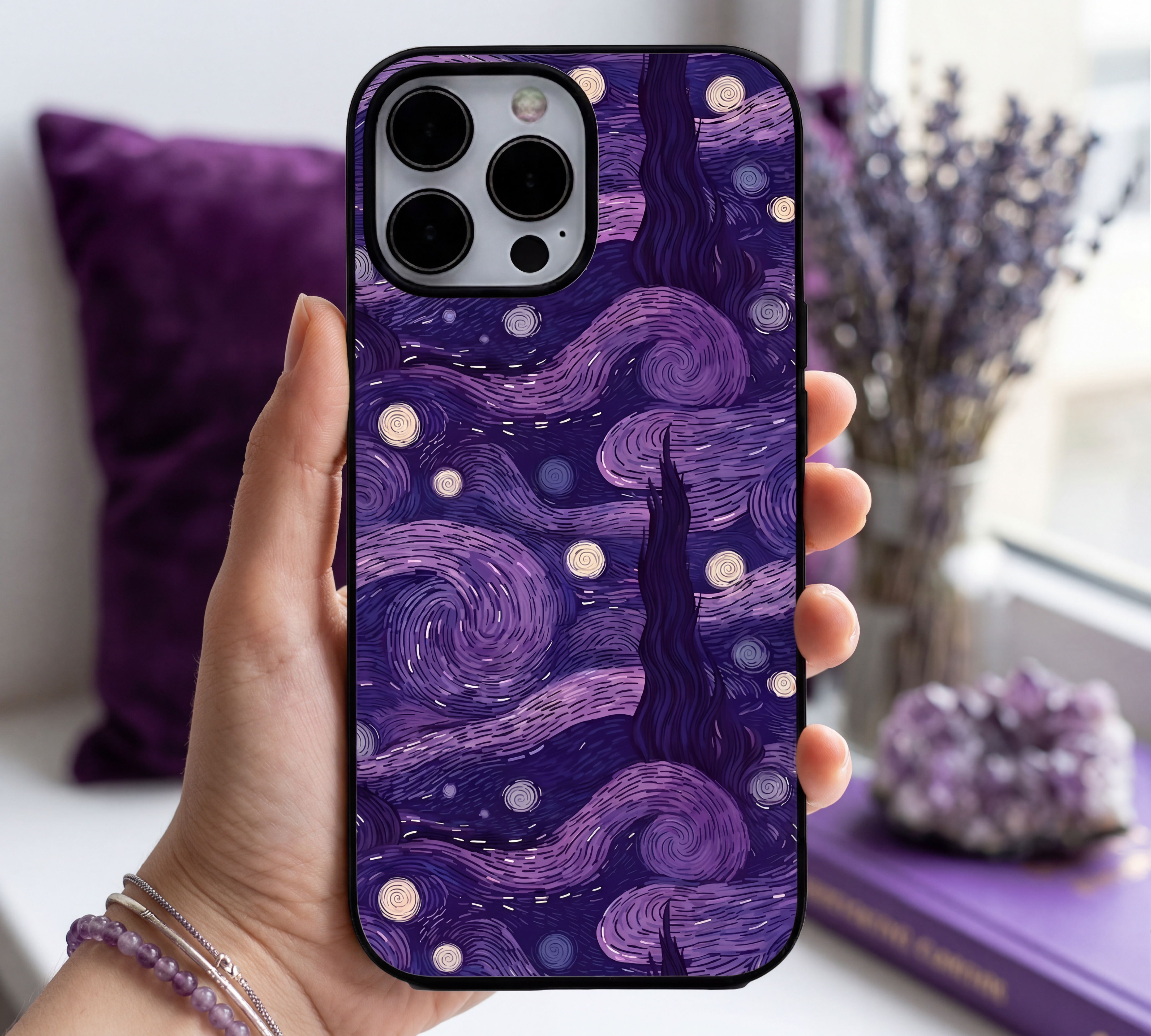 Purple Starry Night | Premium Glass iPhone & Samsung Mobile Cover Case