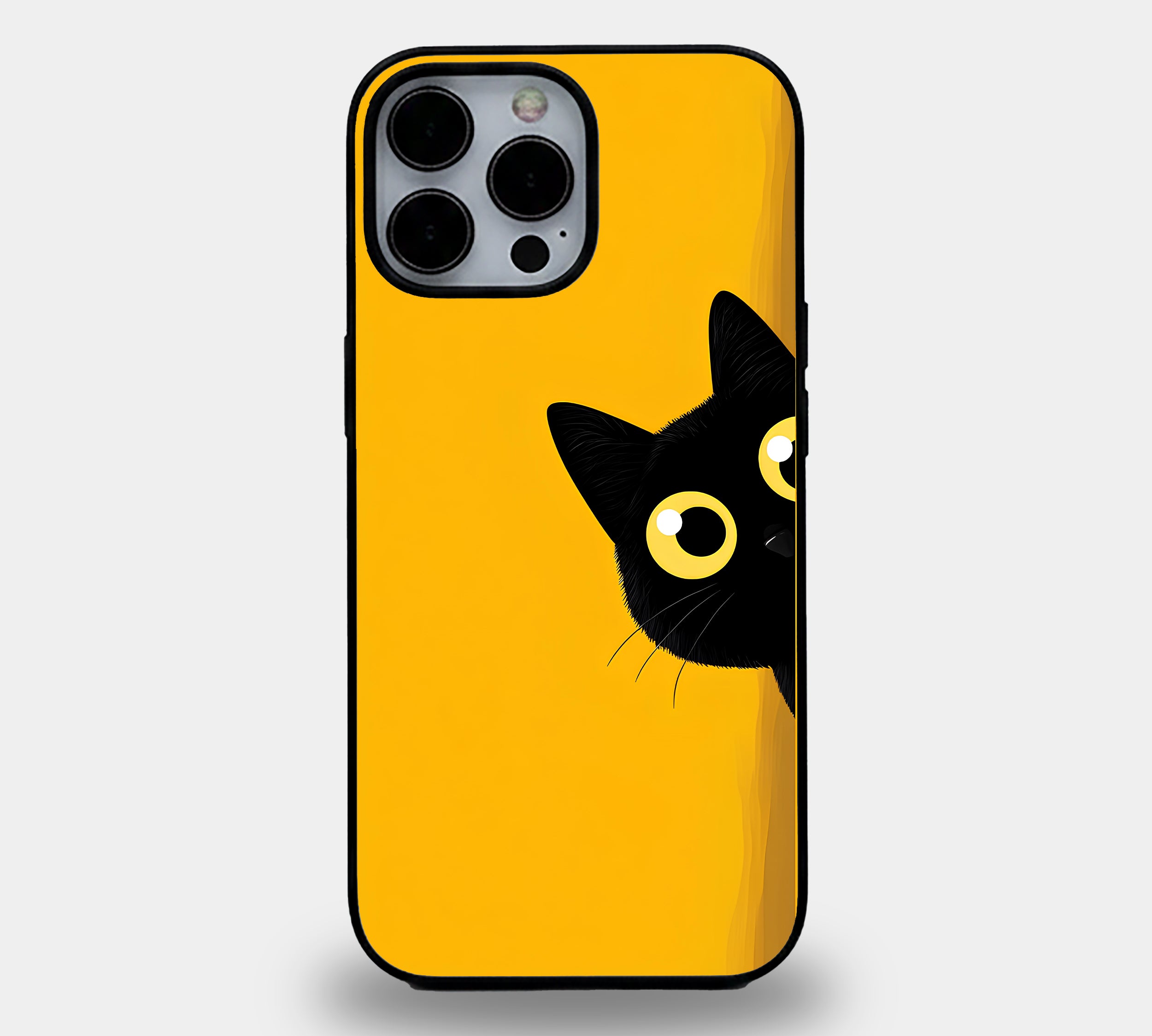 Peeking Minimalist Black Cat | Premium Glass iPhone & Samsung Mobile Cover Case
