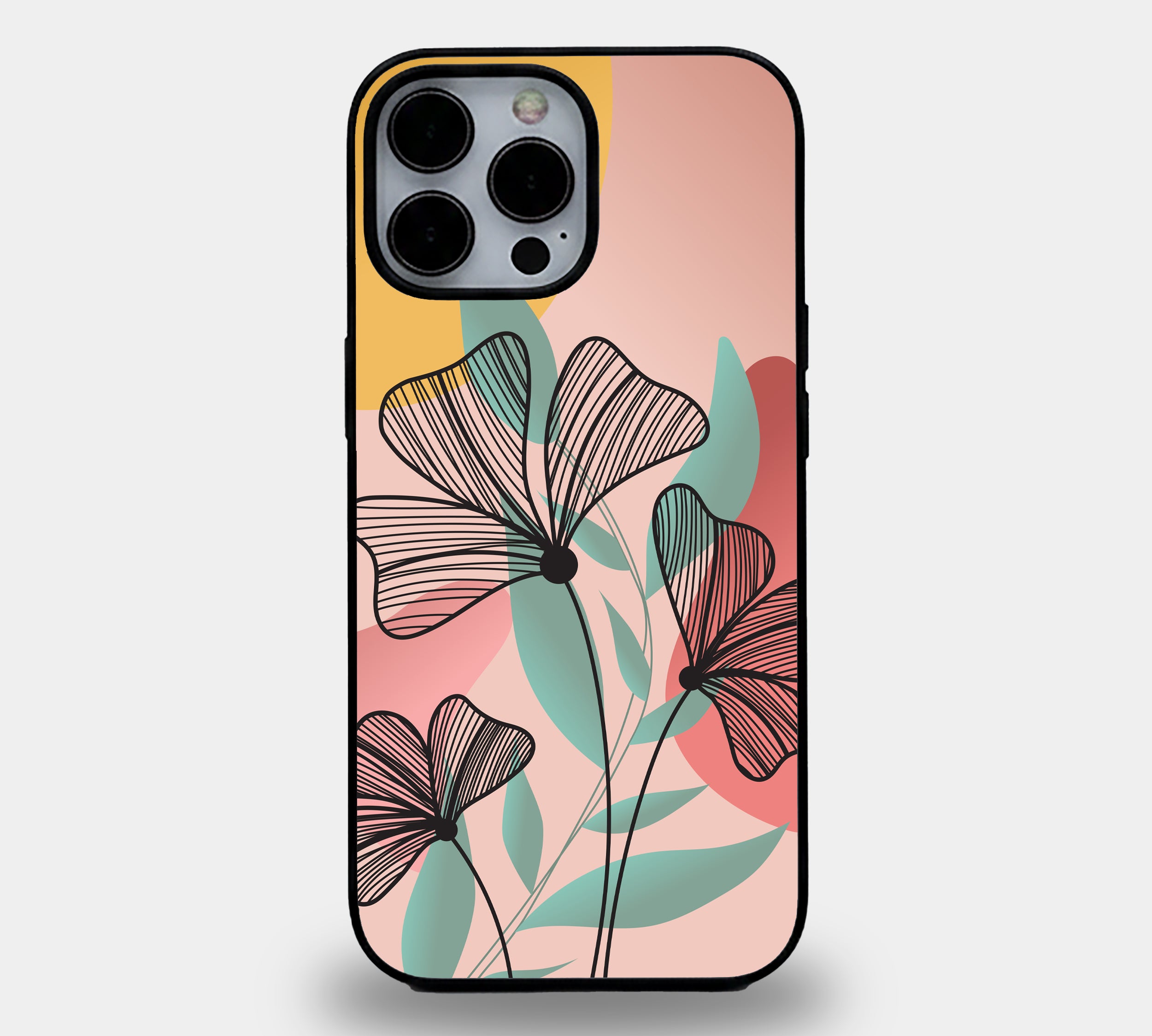 Abstract  Botanical Floral Line Art | Premium Glass iPhone Mobile Cover Case