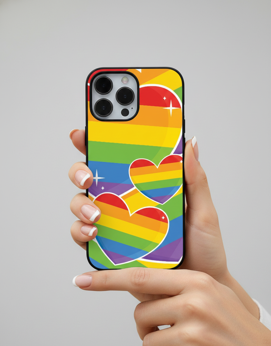 Rainbow Hearts Pride Edition | Premium Glass iPhone Mobile Cover Case