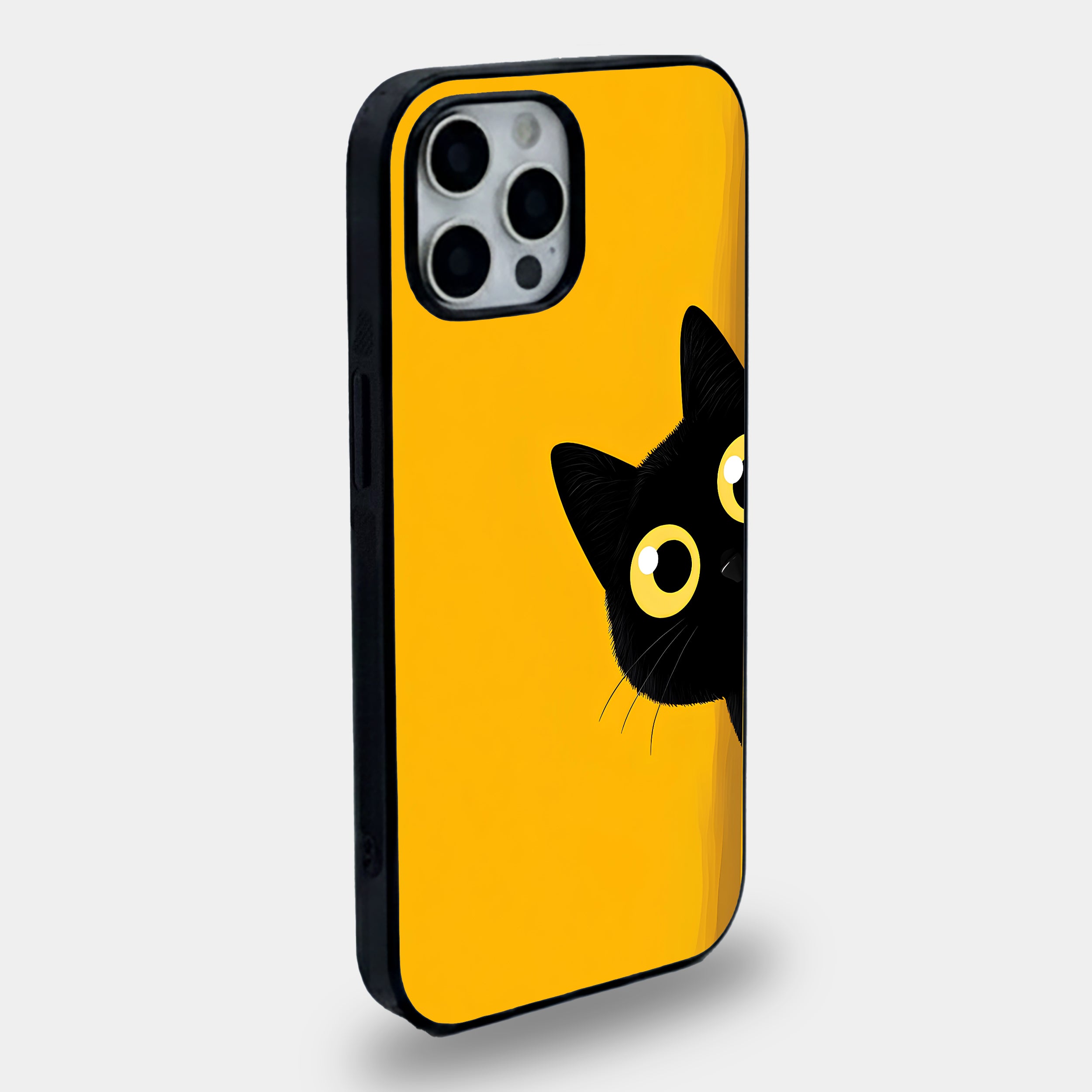Peeking Minimalist Black Cat | Premium Glass iPhone & Samsung Mobile Cover Case