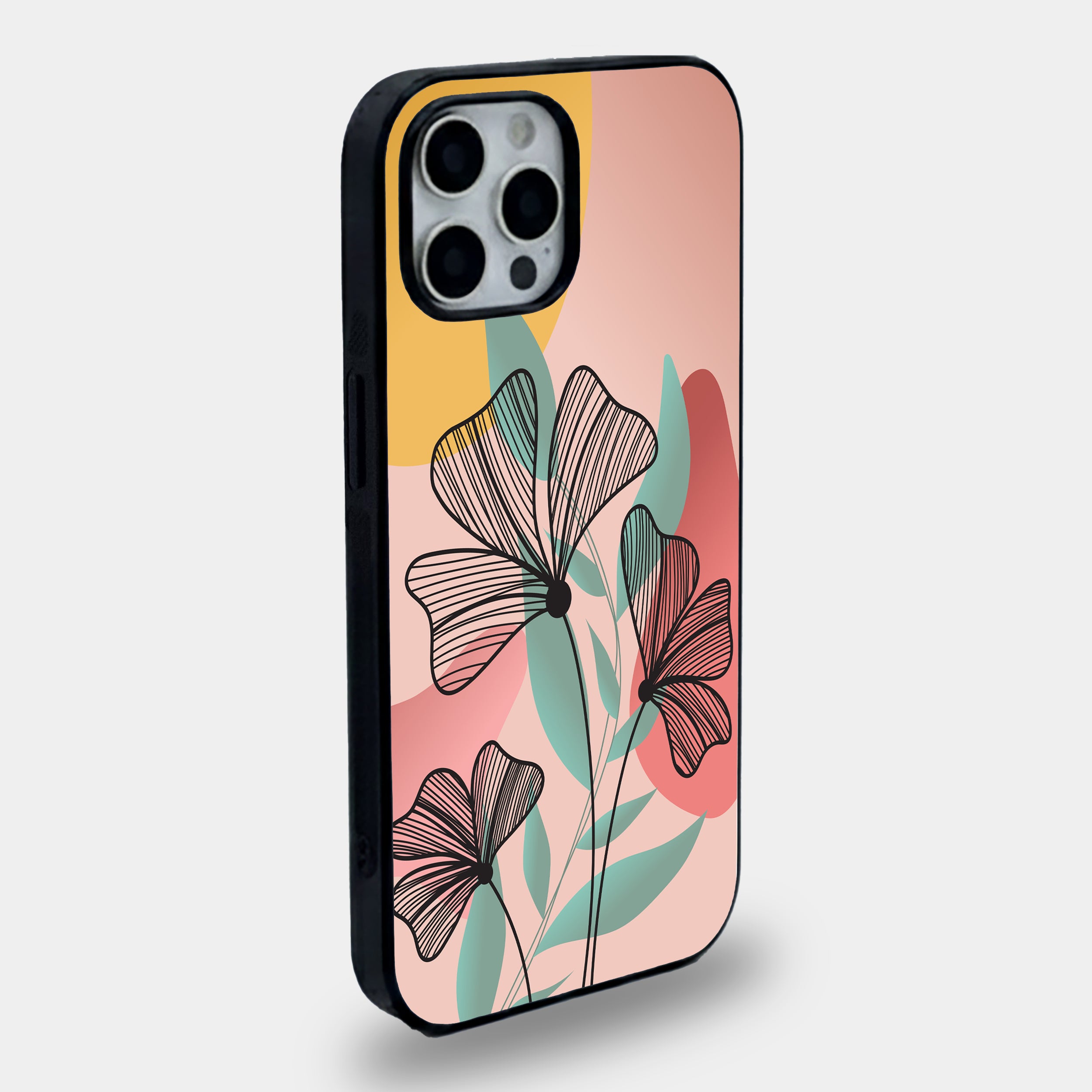 Abstract  Botanical Floral Line Art | Premium Glass iPhone Mobile Cover Case