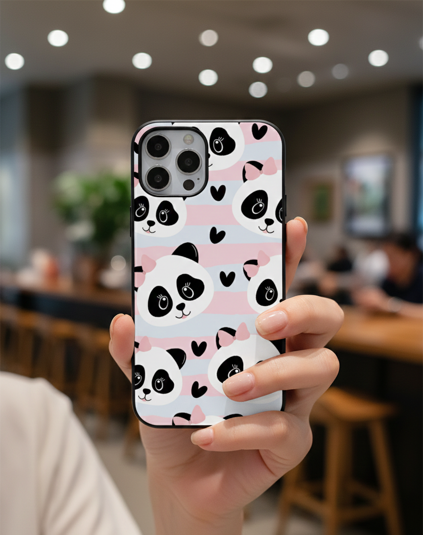 Bow-Wearing Panda | Premium Glass iPhone Mobile Cover Case