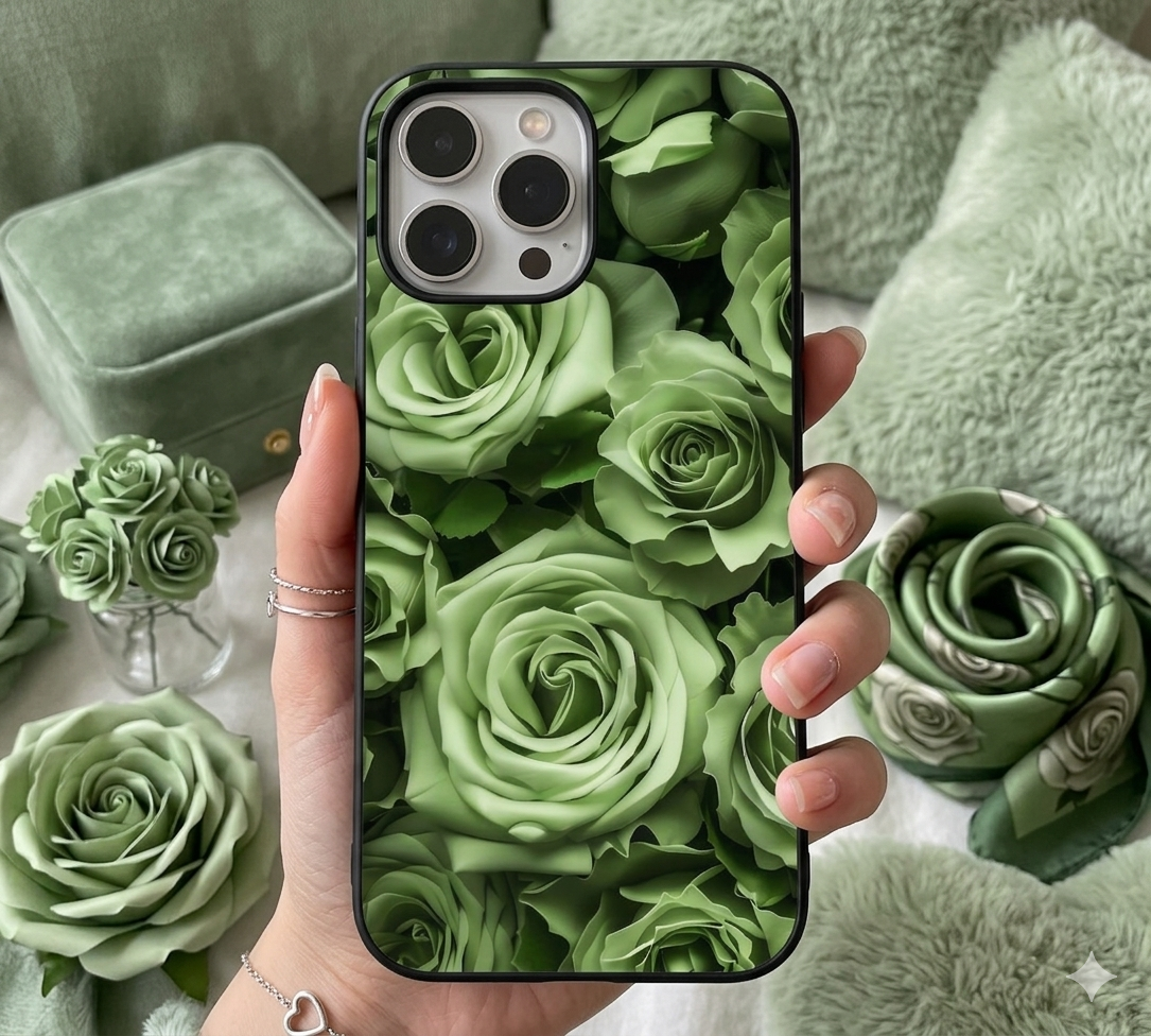 Sage Green Rose | Premium Glass iPhone & Samsung Mobile Cover Case