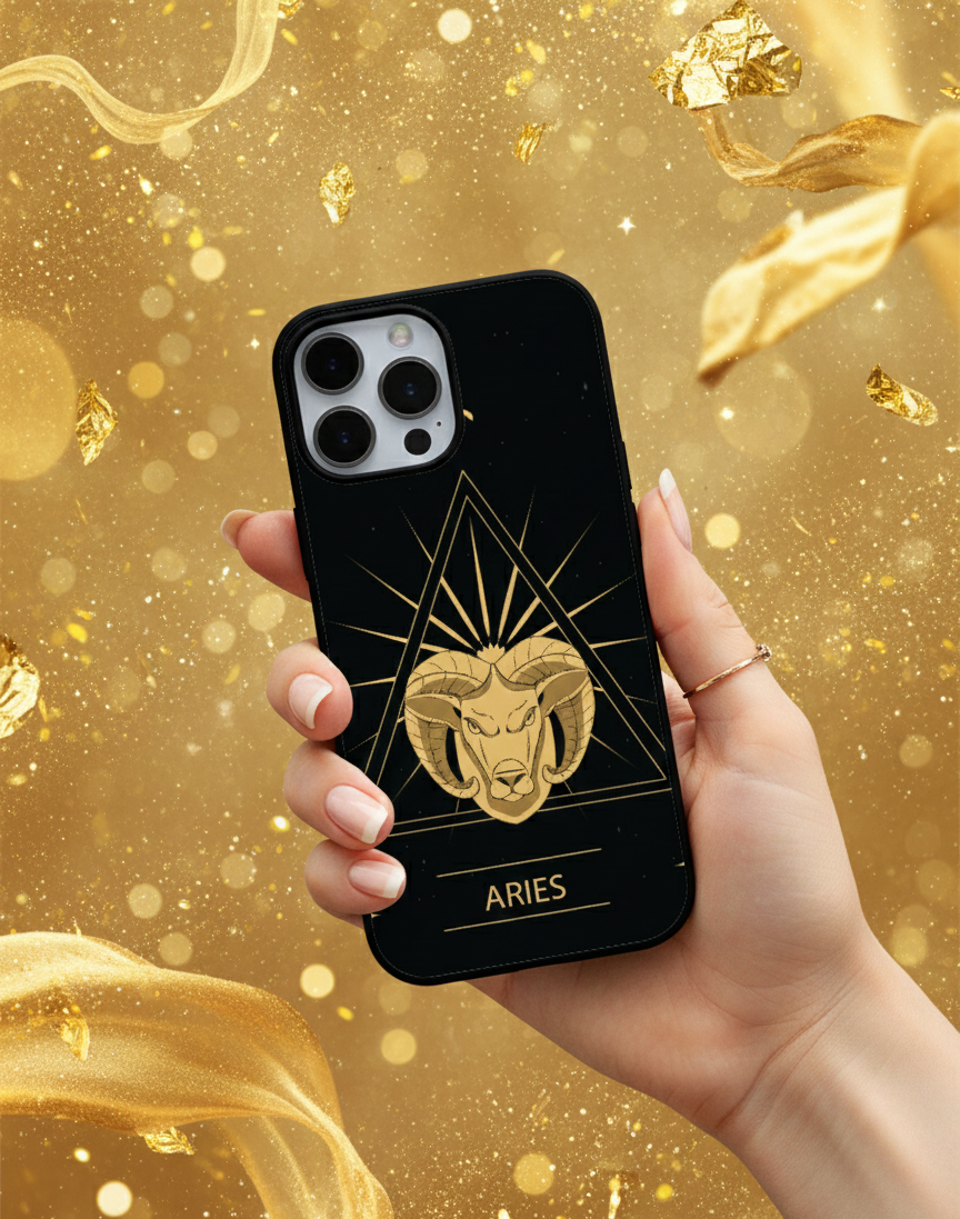 Aries Gold Geometric Ram Edition | Premium Glass iPhone Mobile Cover Case