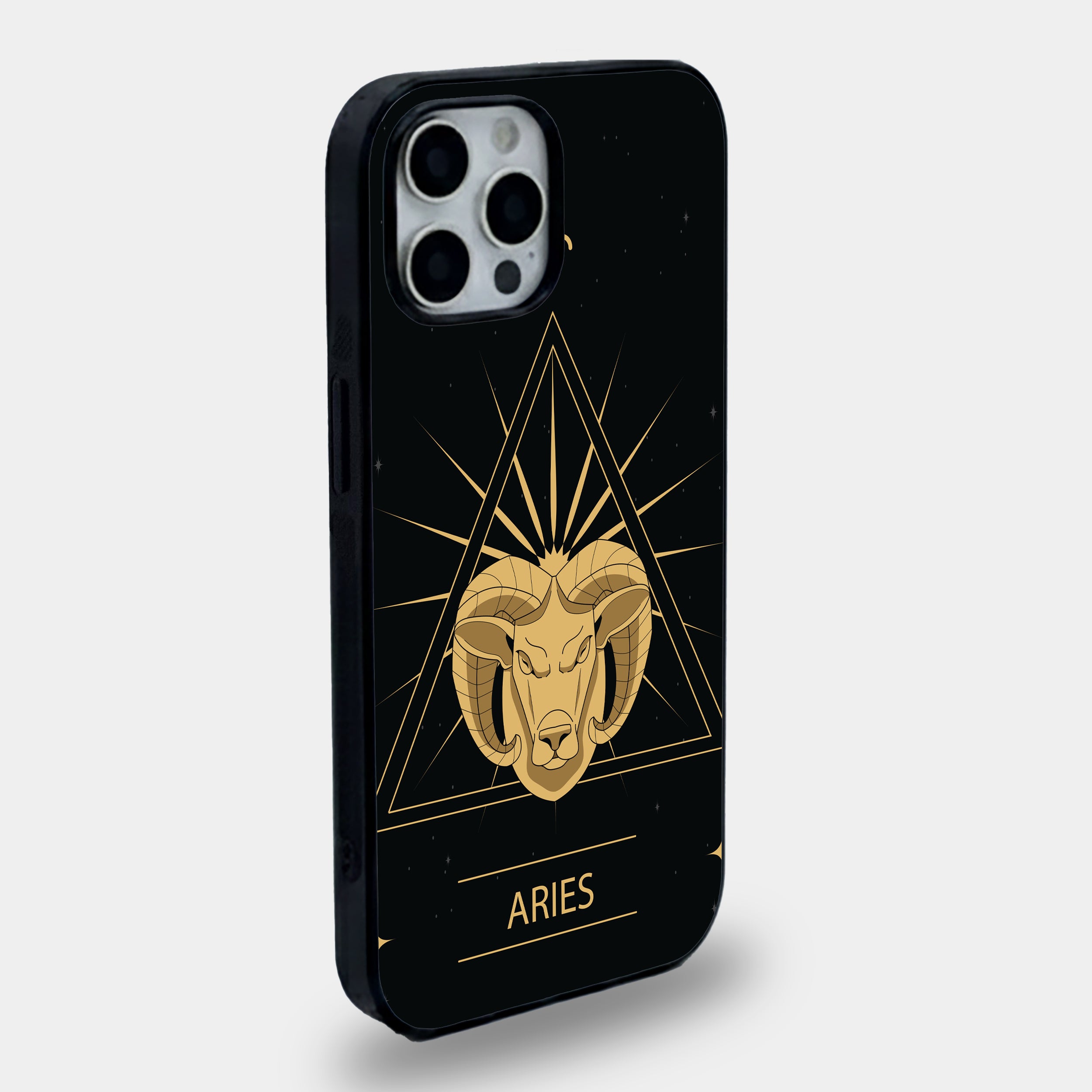 Aries Gold Geometric Ram Edition | Premium Glass iPhone Mobile Cover Case
