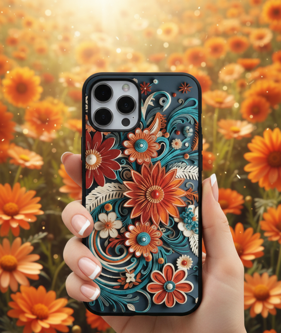 3D Paper-Quilled Floral Art | Premium Glass iPhone Mobile Cover Case