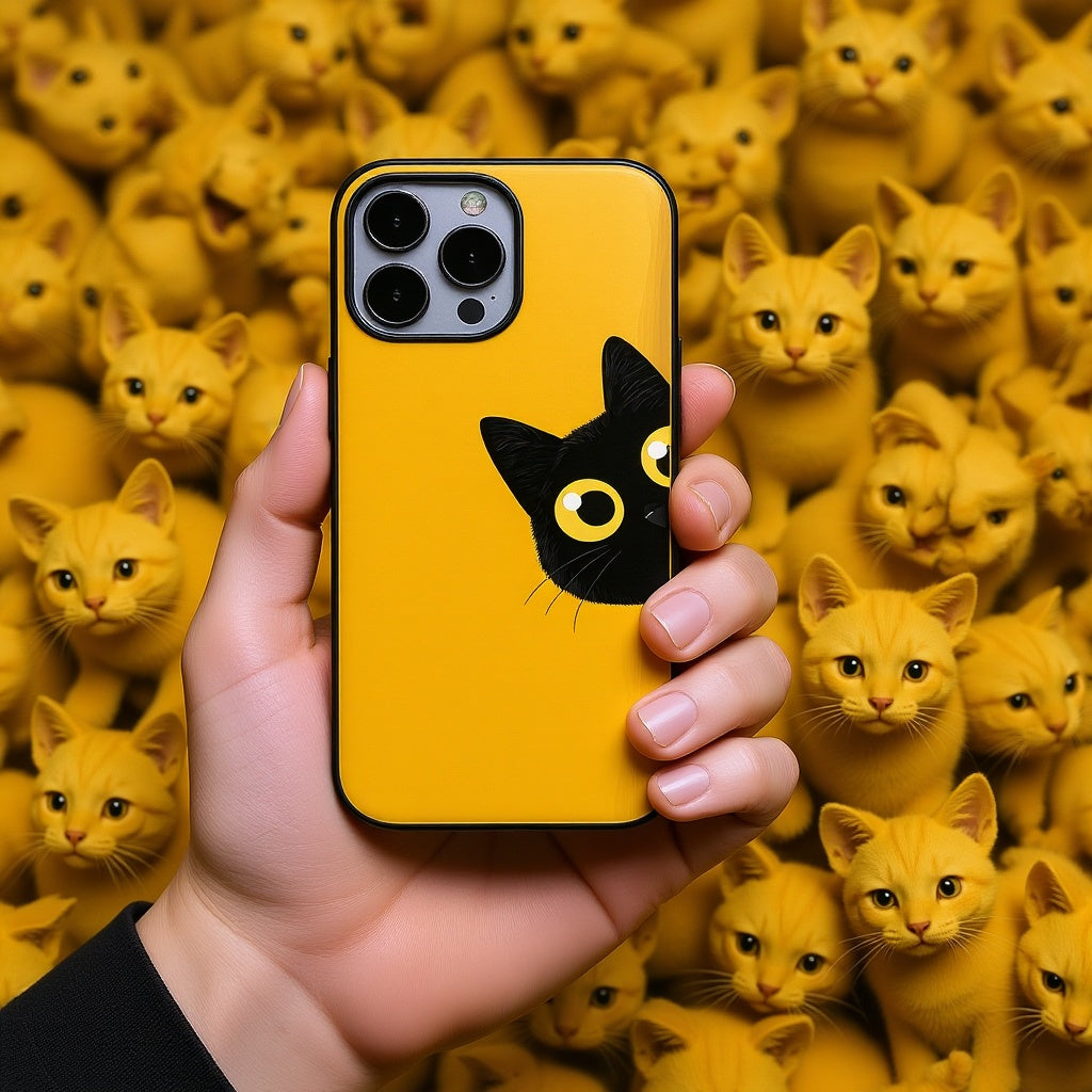 Peeking Minimalist Black Cat | Premium Glass iPhone & Samsung Mobile Cover Case