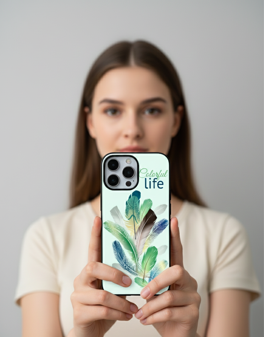 Colorful Life Feather Print | Premium Glass iPhone Mobile Cover Case