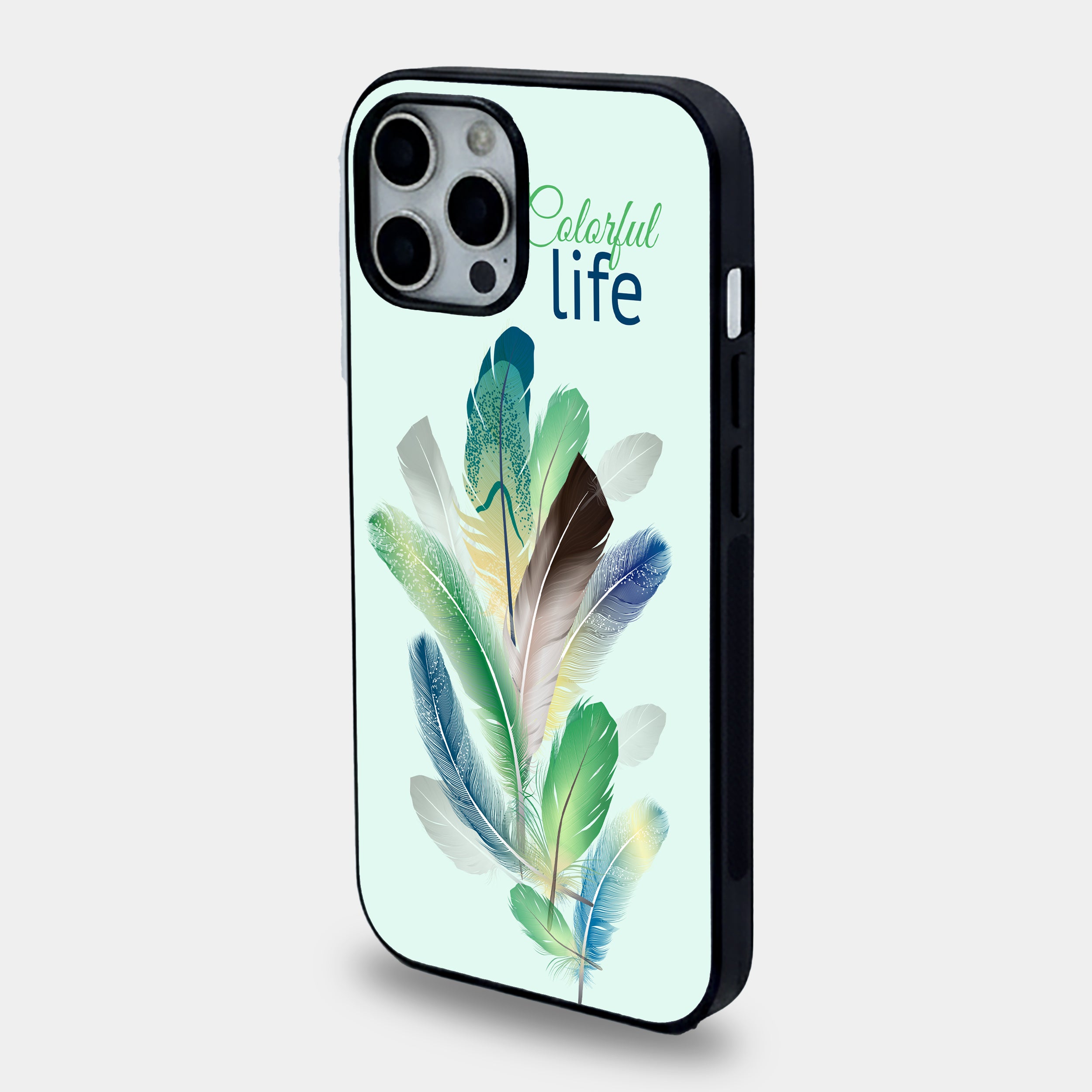 Colorful Life Feather Print | Premium Glass iPhone Mobile Cover Case