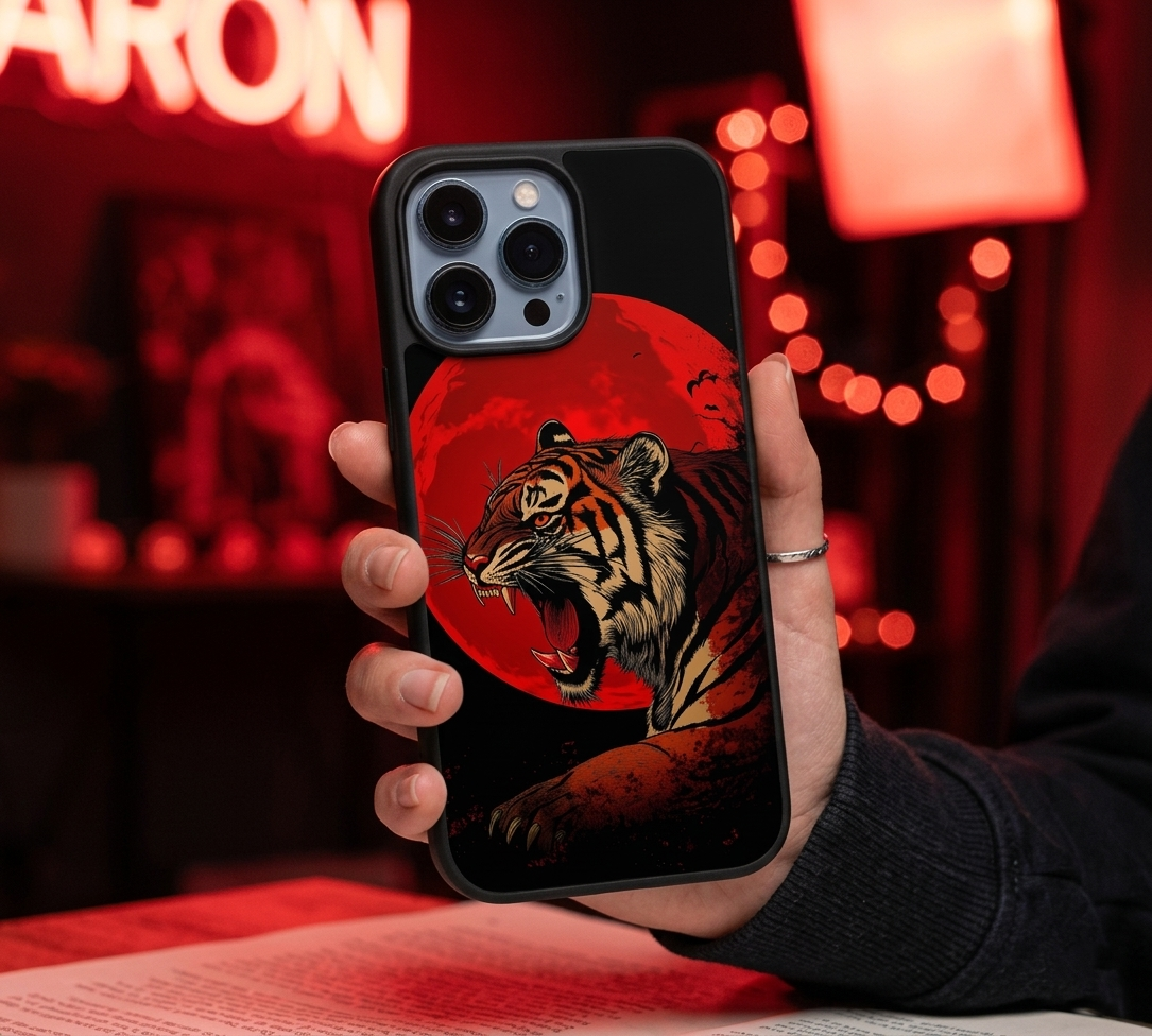 Red Moon Tiger | Premium Glass iPhone & Samsung Mobile Cover Case