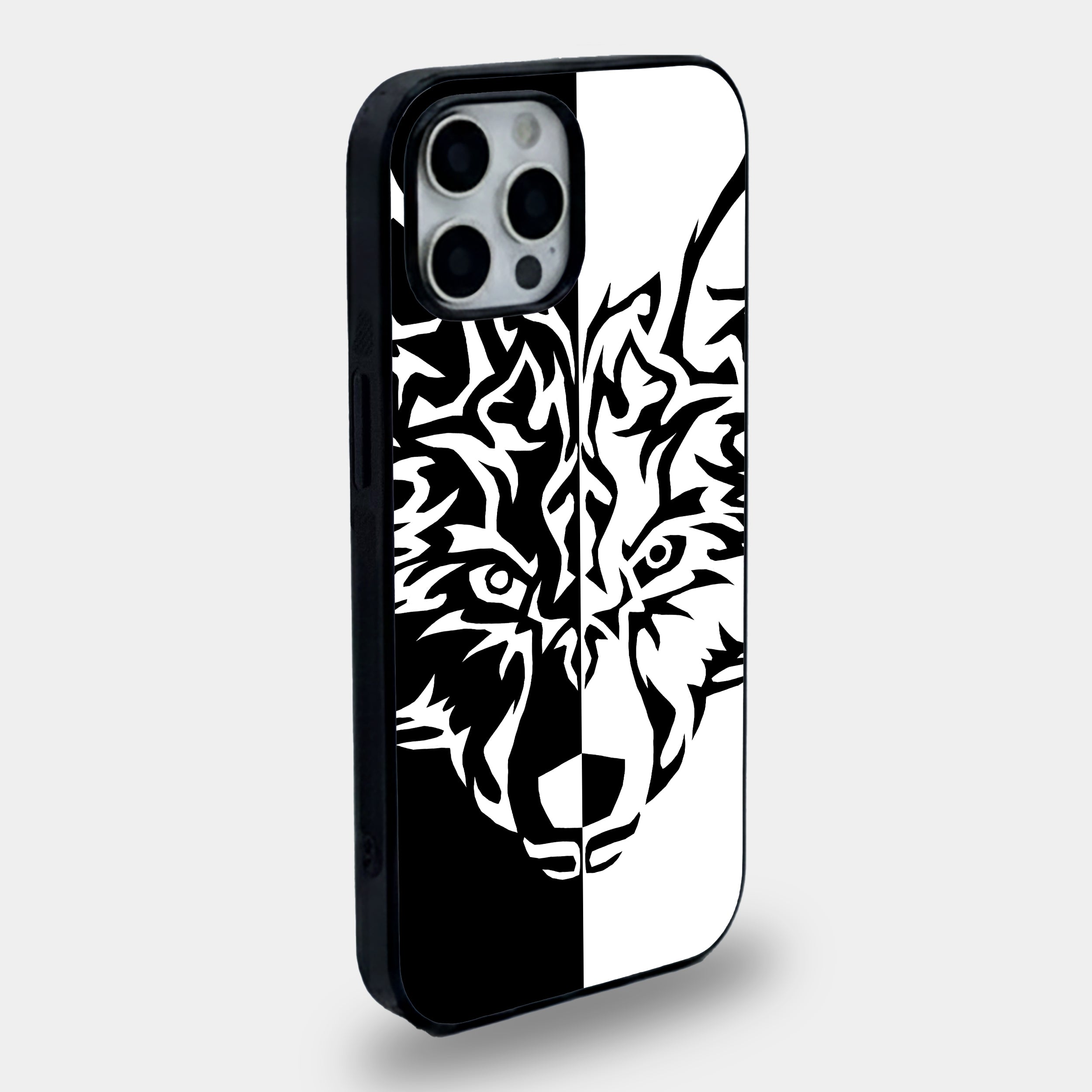 Dual-Contrast Tribal Wolf | Premium Glass iPhone & Samsung Mobile Cover Case