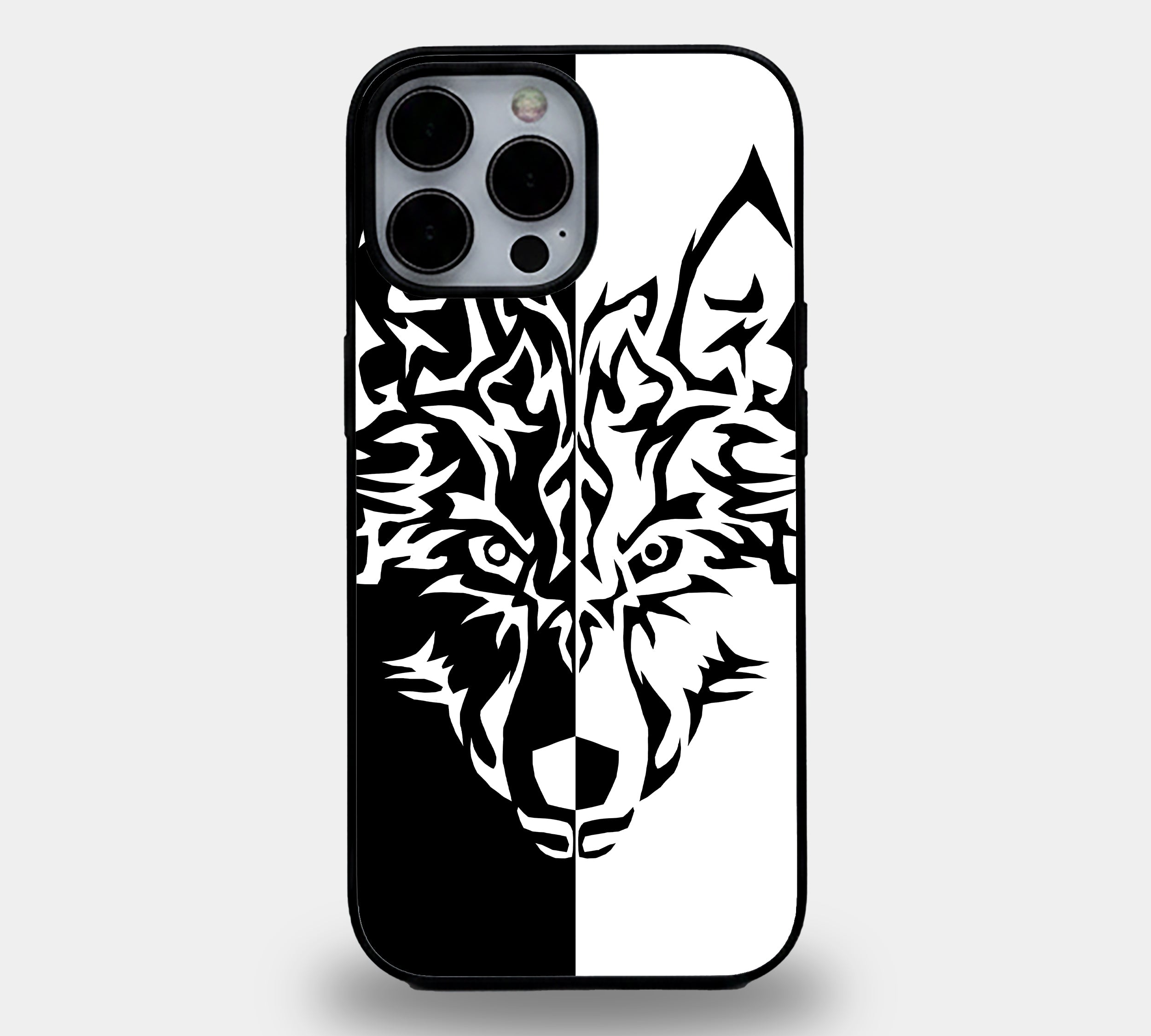 Dual-Contrast Tribal Wolf | Premium Glass iPhone & Samsung Mobile Cover Case