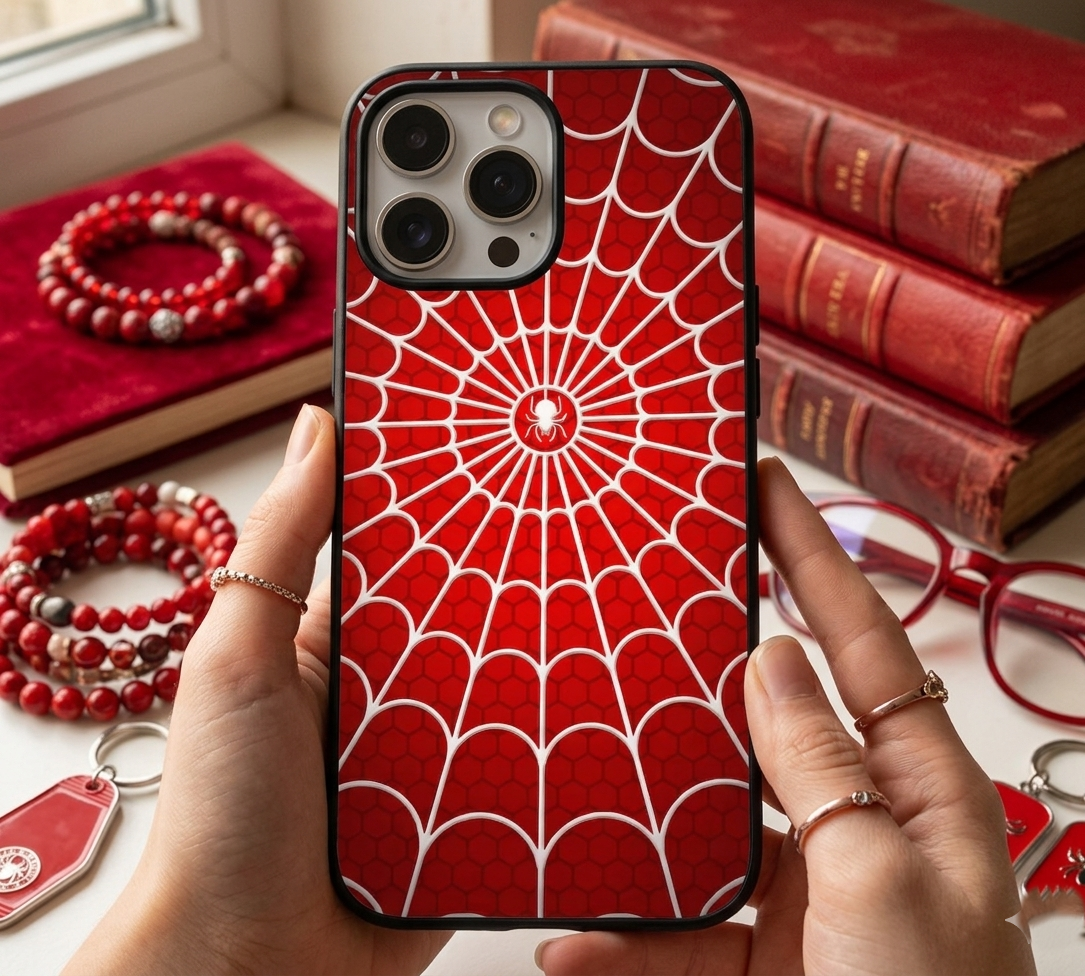 Superhero Inspired - Red Web Mesh | Premium Glass iPhone & Samsung Mobile Cover Case