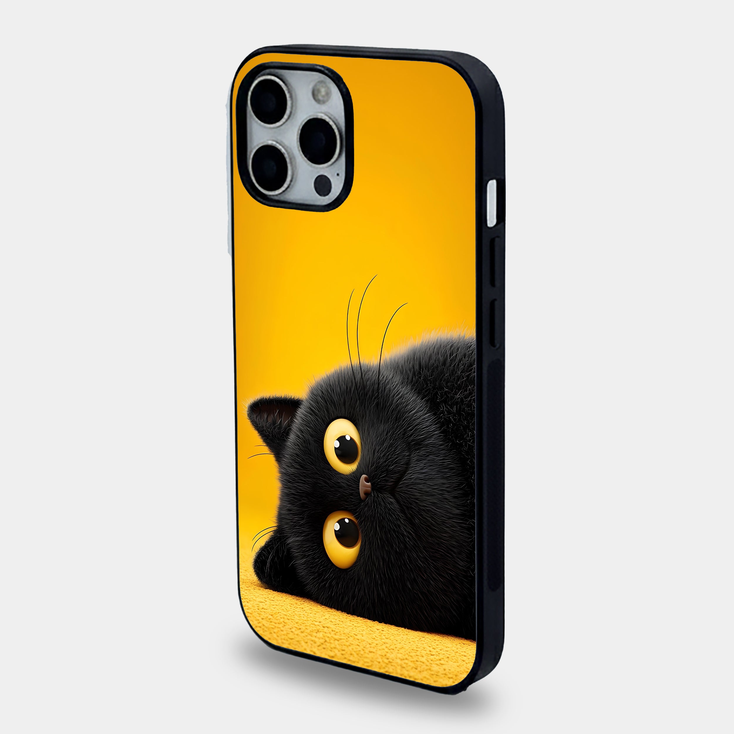 Upside Down Peeking Black Cat | Premium Glass iPhone & Samsung Mobile Cover Case