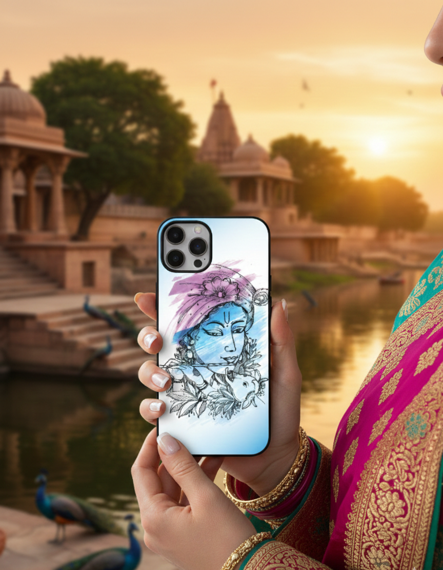 Krishna Watercolor | Premium Glass iPhone Mobile Cover Case