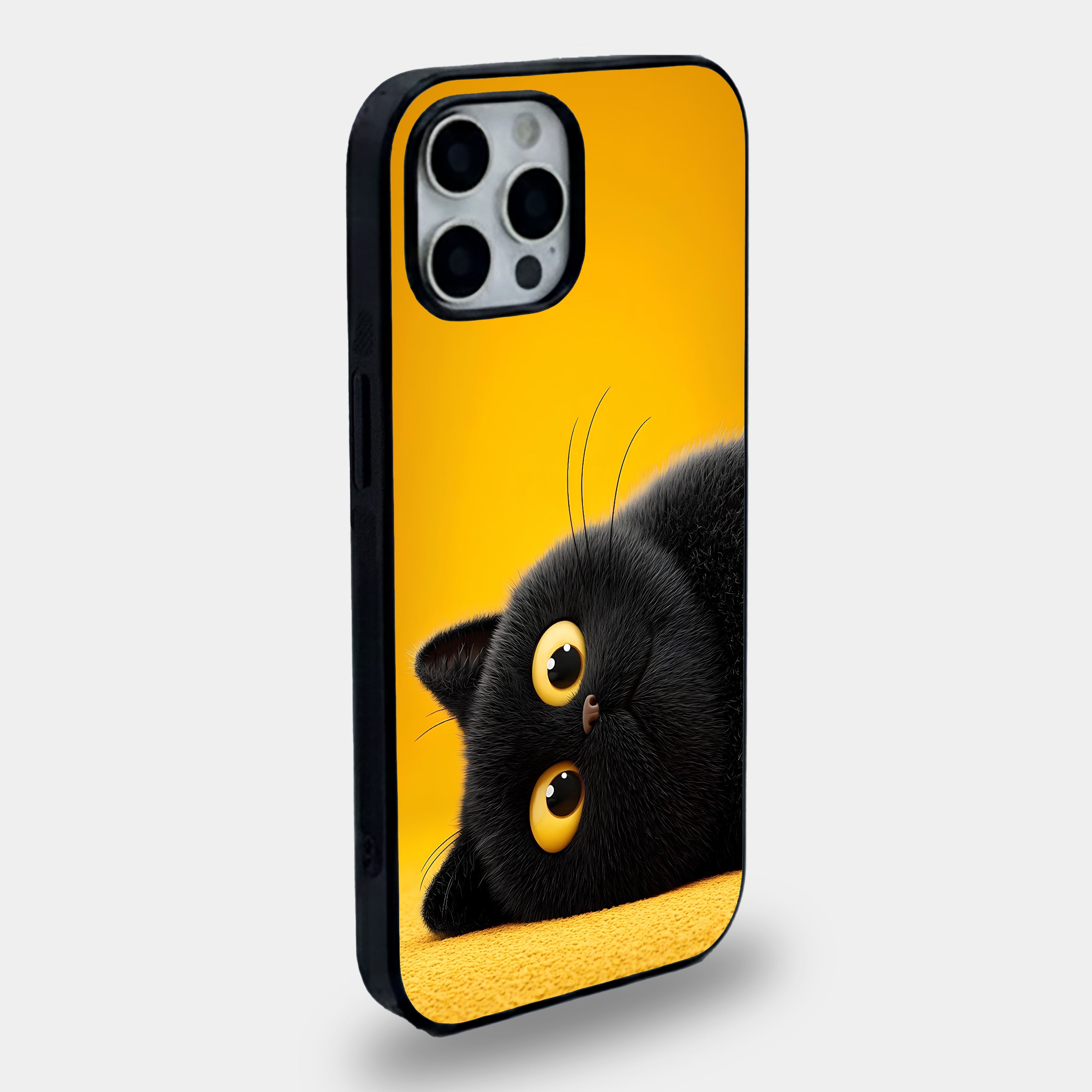 Upside Down Peeking Black Cat | Premium Glass iPhone & Samsung Mobile Cover Case