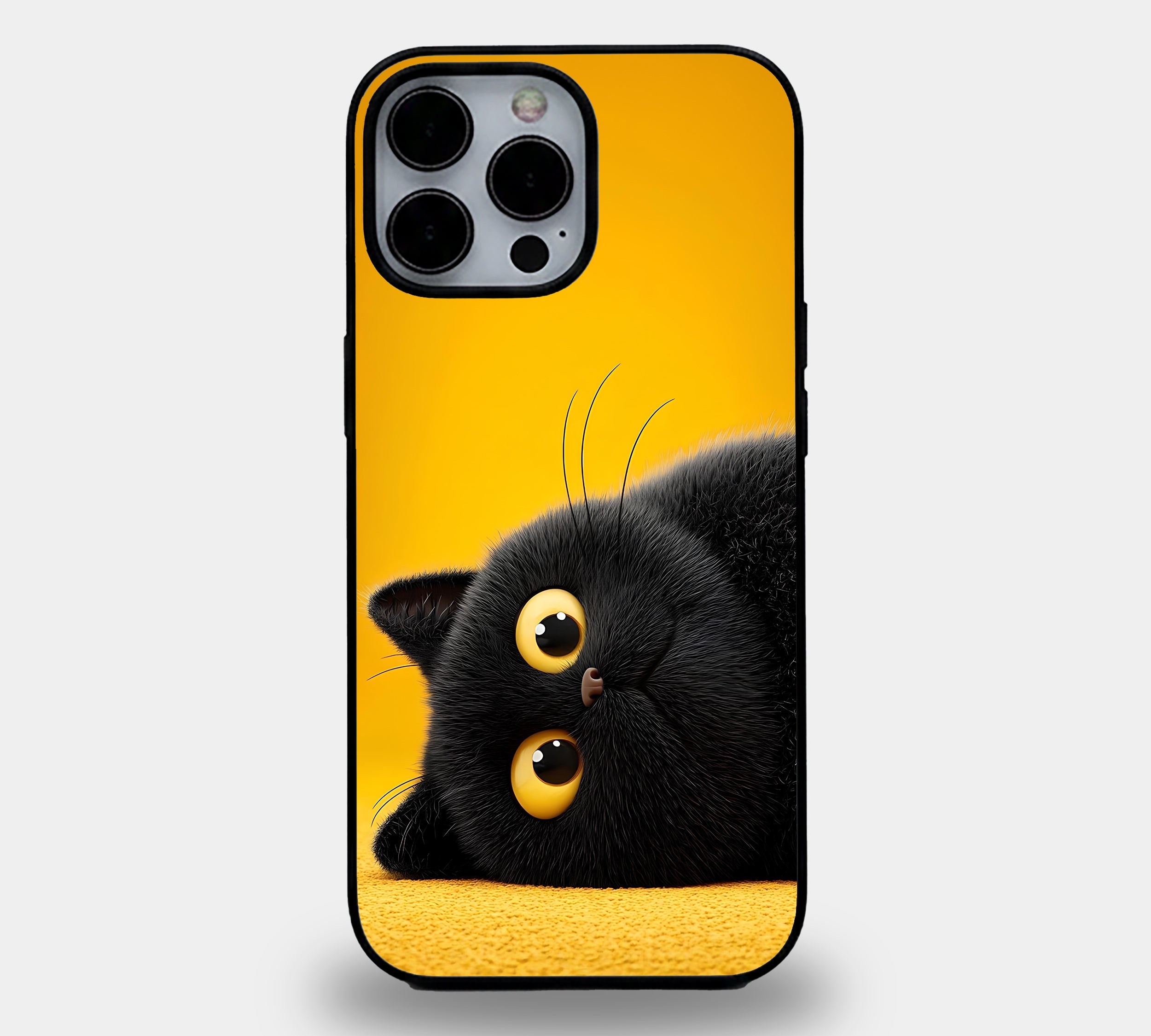 Upside Down Peeking Black Cat | Premium Glass iPhone & Samsung Mobile Cover Case