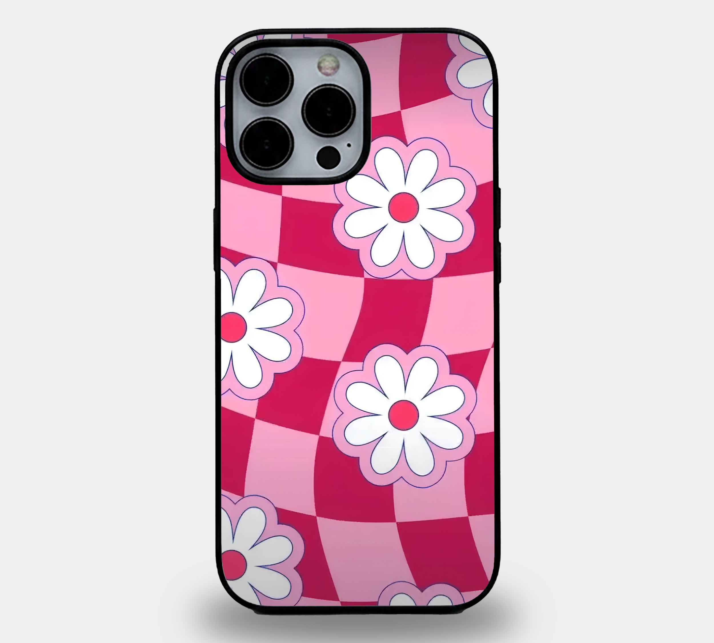 Retro Checkerboard Daisy | Premium Glass iPhone & Samsung Mobile Cover Case