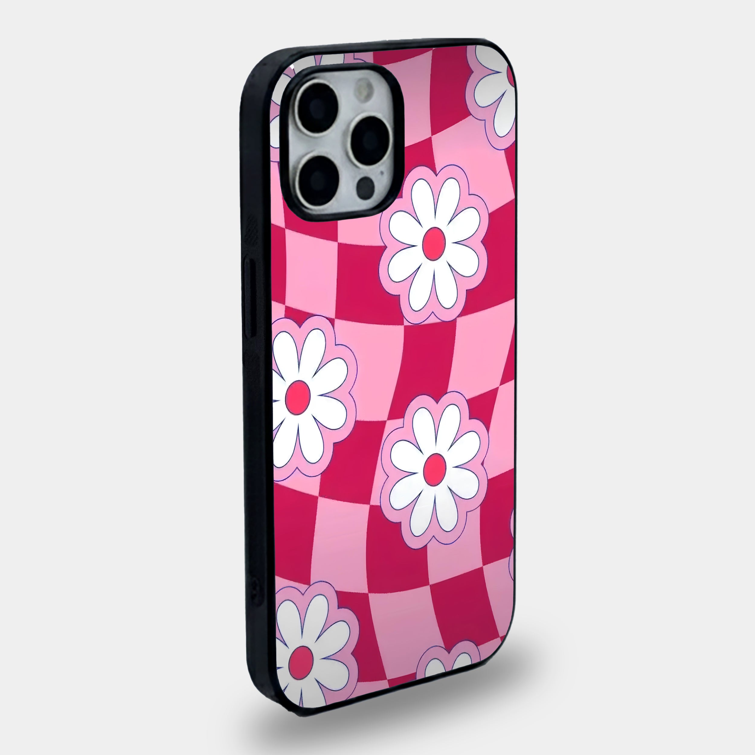 Retro Checkerboard Daisy | Premium Glass iPhone & Samsung Mobile Cover Case