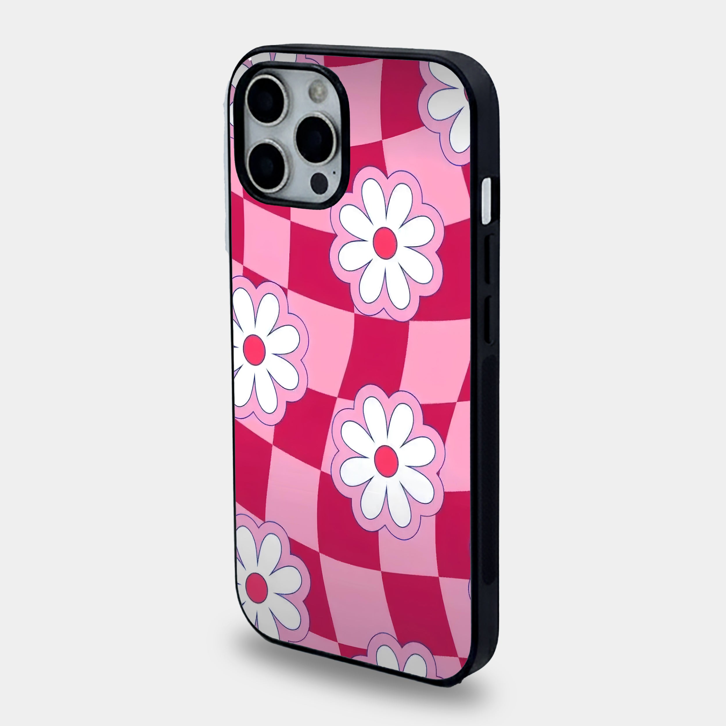 Retro Checkerboard Daisy | Premium Glass iPhone & Samsung Mobile Cover Case