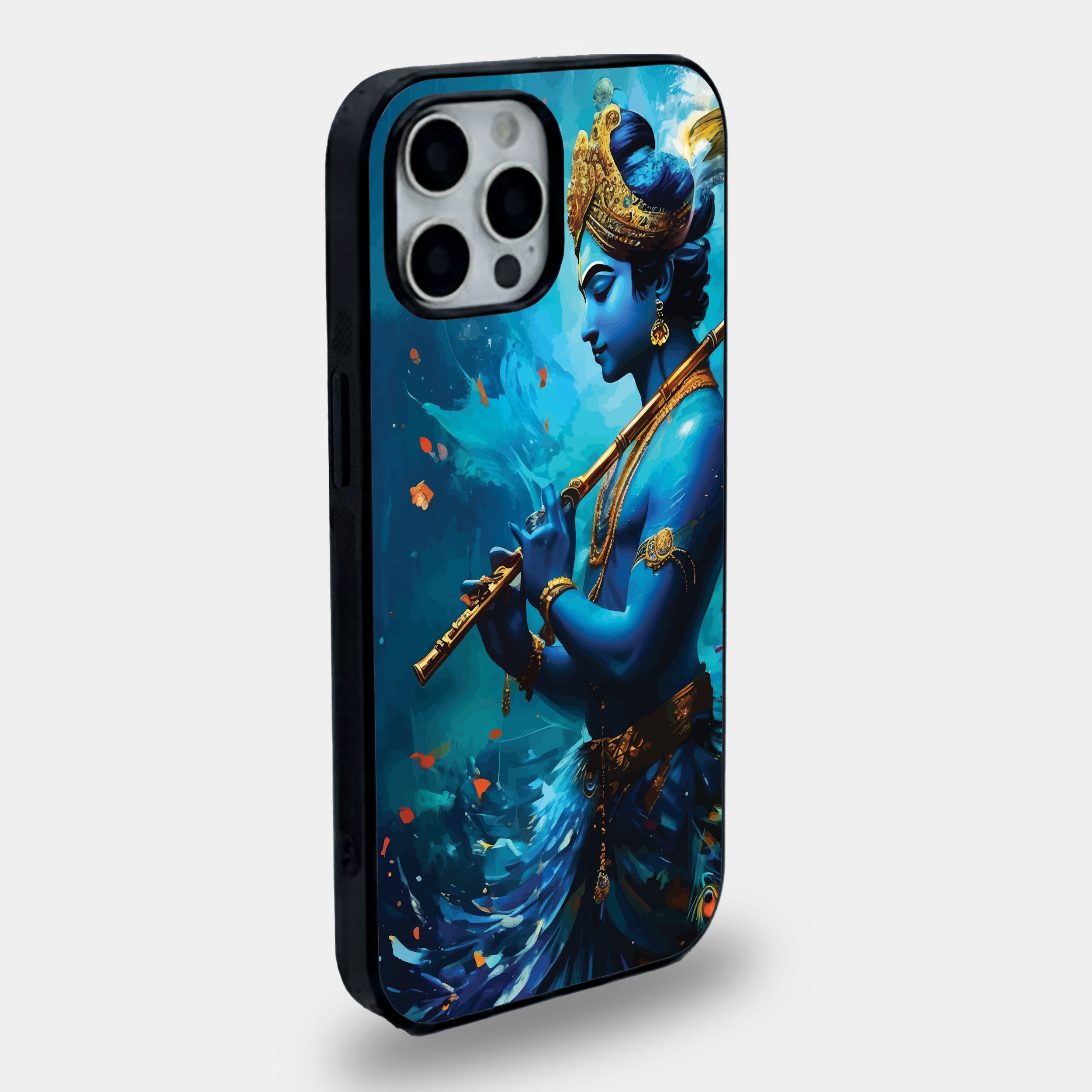 Divine Krishna Blue Art Flute | Premium Glass iPhone Mobile Cover Case