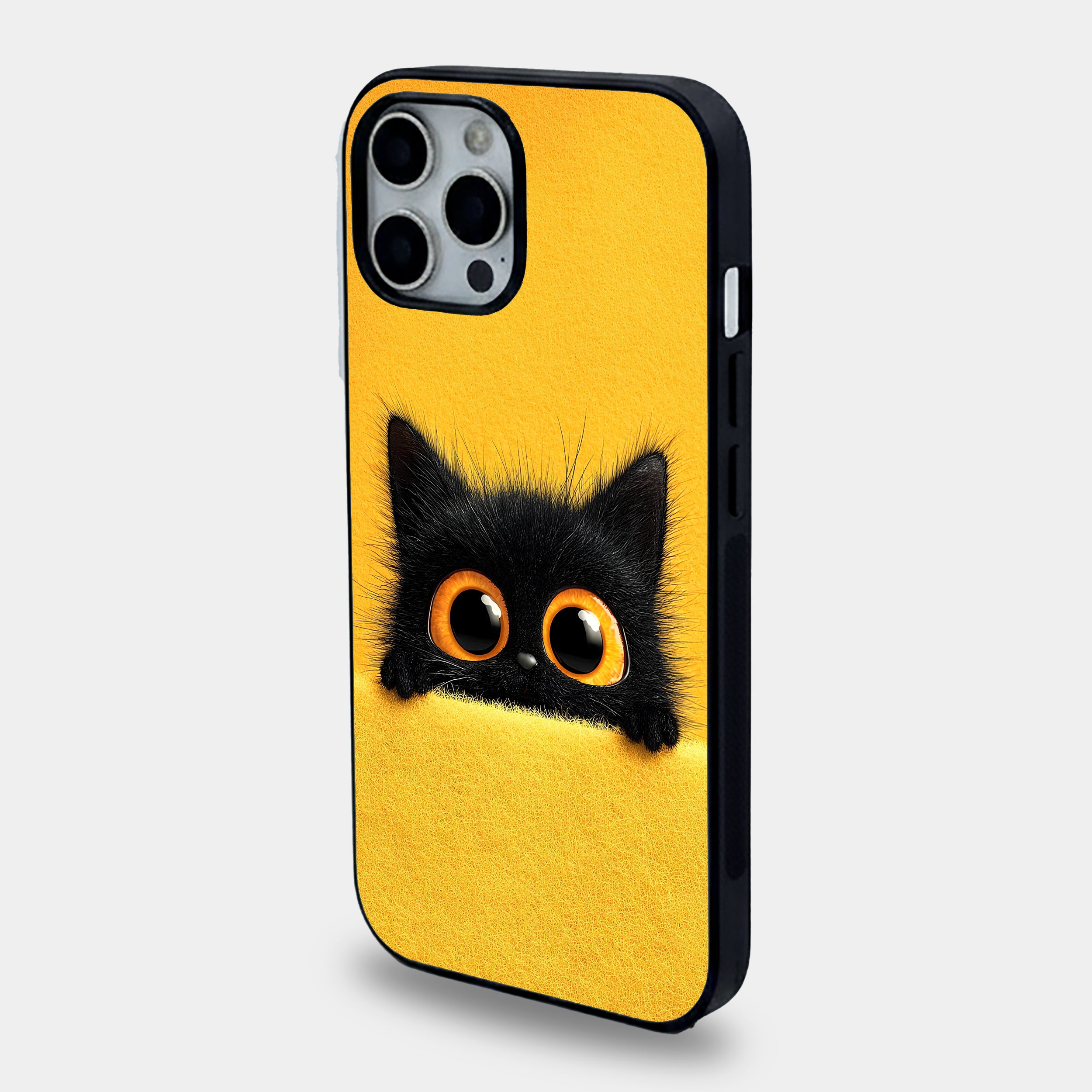 Peeking Fuzzy Black Cat | Premium Glass iPhone & Samsung Mobile Cover Case