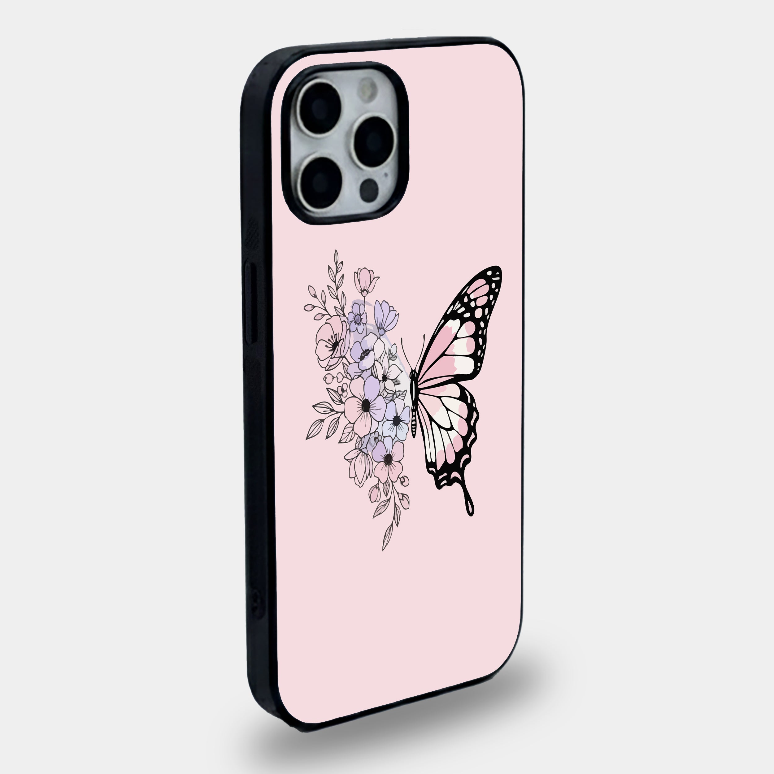Pastel Floral Butterfly | Premium Glass iPhone Mobile Cover Case
