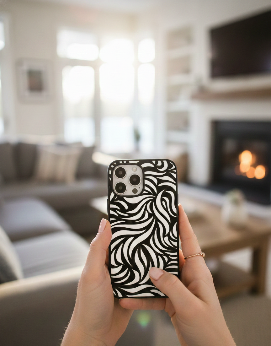 Midnight Swirl Abstract Monochrome | Premium Glass iPhone Mobile Cover Case