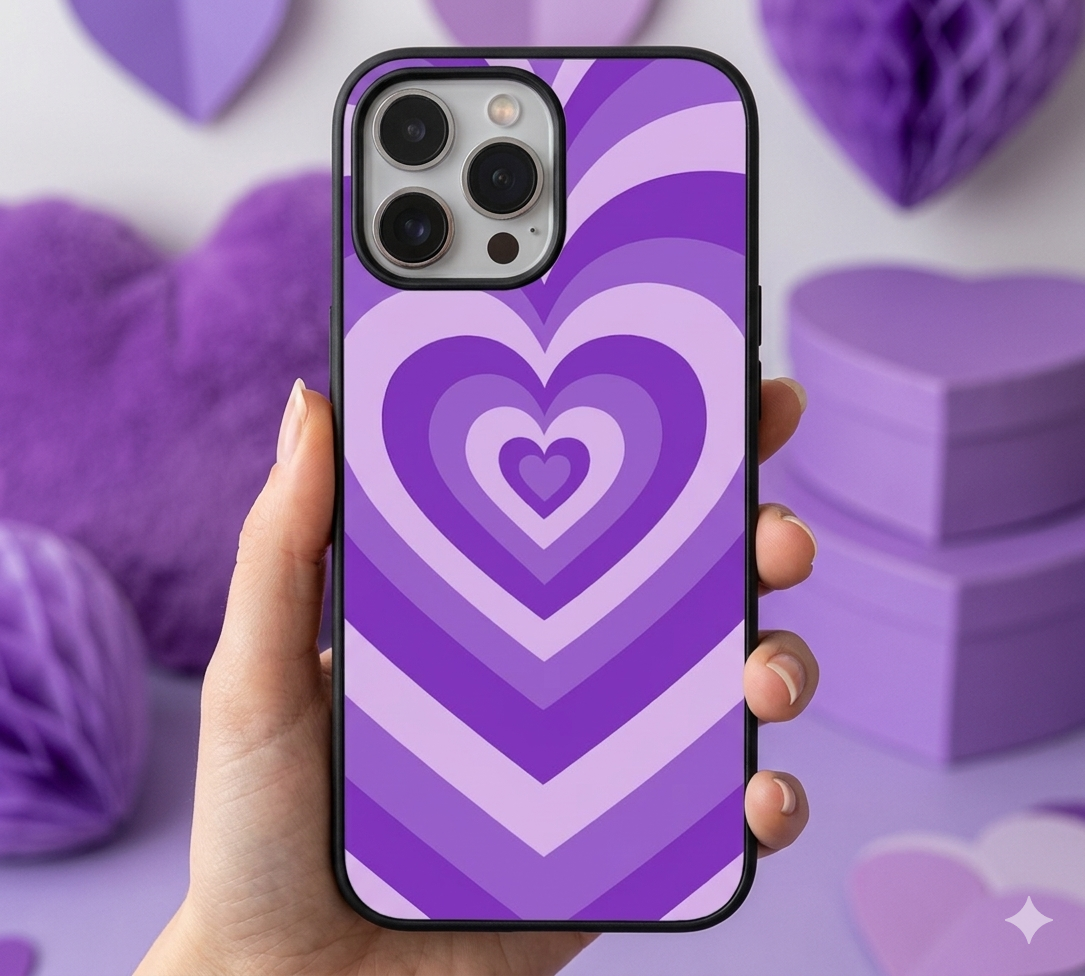 Retro Lavender Radiating Heart Aesthetic | Premium Glass iPhone & Samsung Mobile Cover Case
