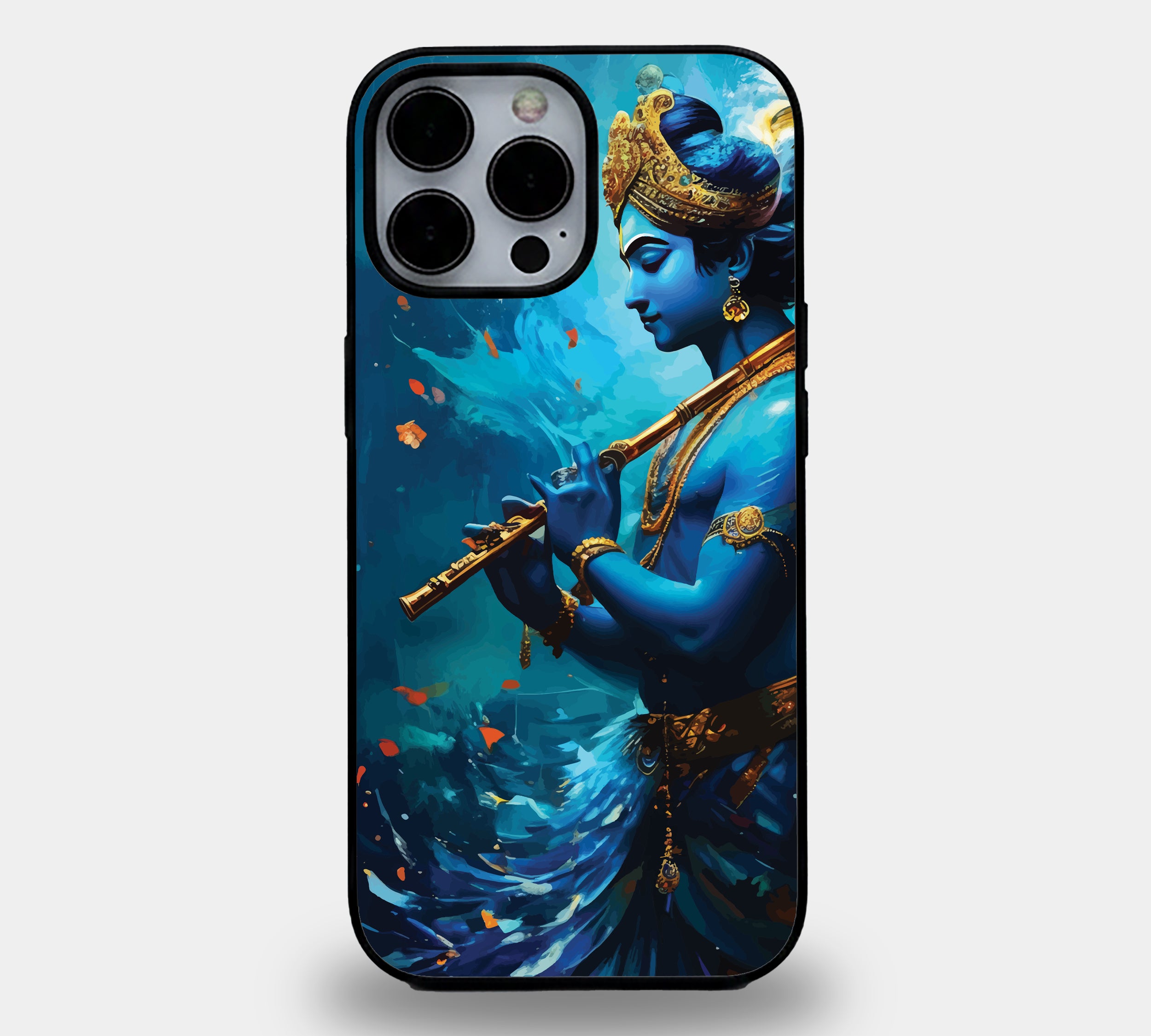 Divine Krishna Blue Art Flute | Premium Glass iPhone Mobile Cover Case