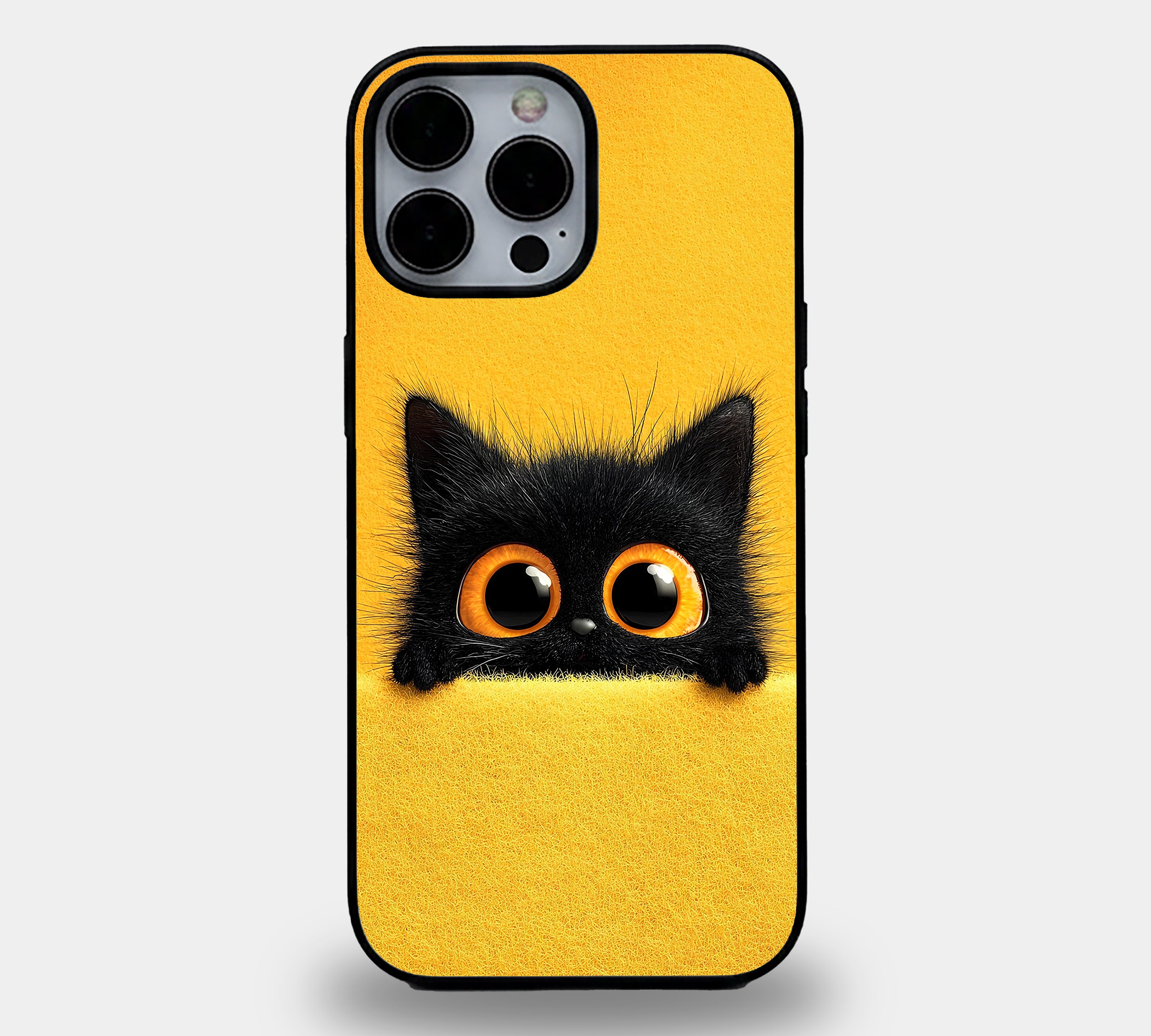 Peeking Fuzzy Black Cat | Premium Glass iPhone & Samsung Mobile Cover Case
