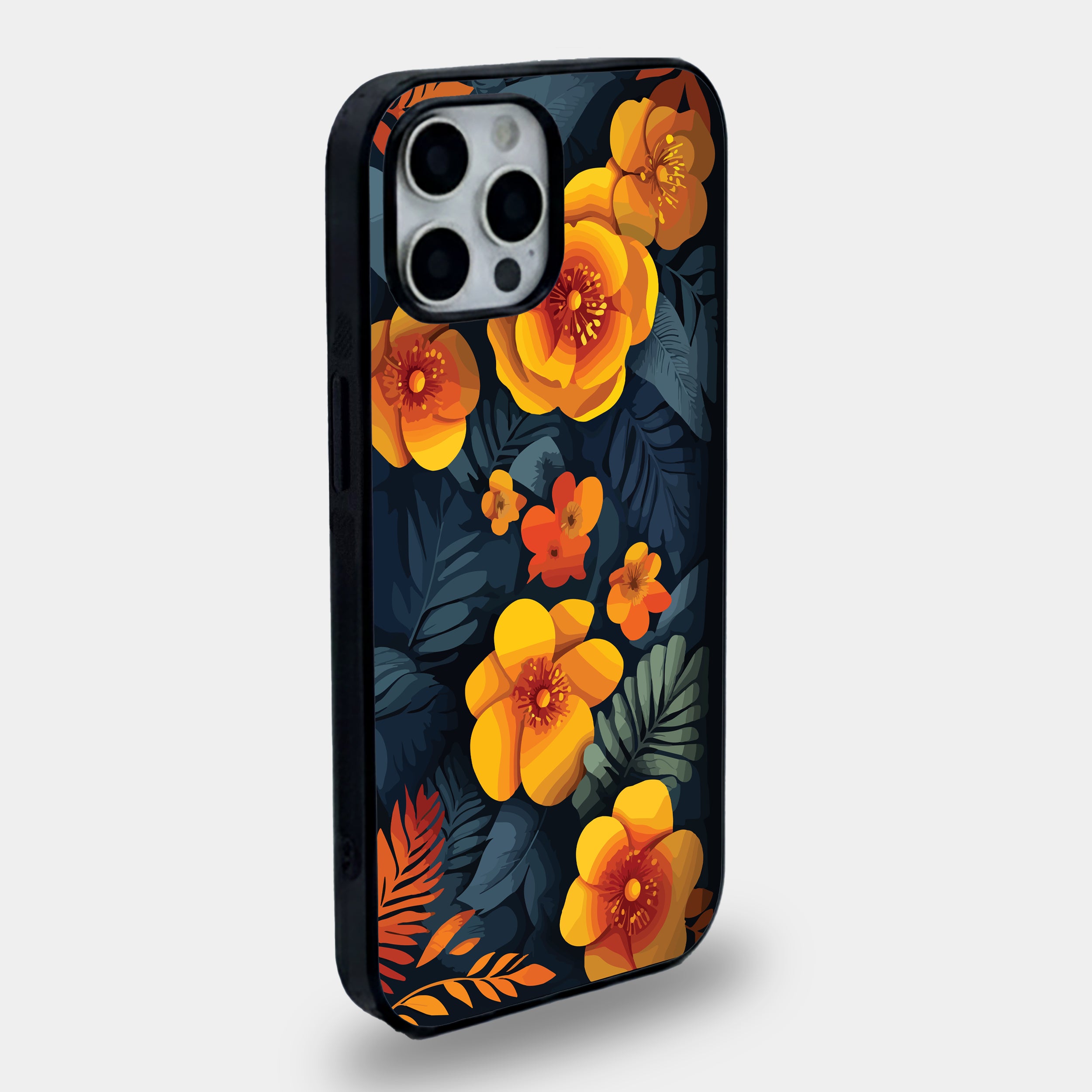 Golden Amber Floral | Premium Glass iPhone Mobile Cover Case