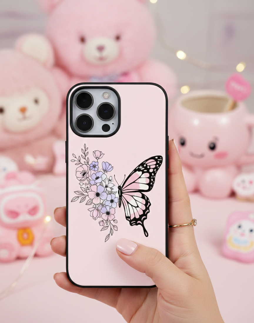 Pastel Floral Butterfly | Premium Glass iPhone & Samsung Mobile Cover Case