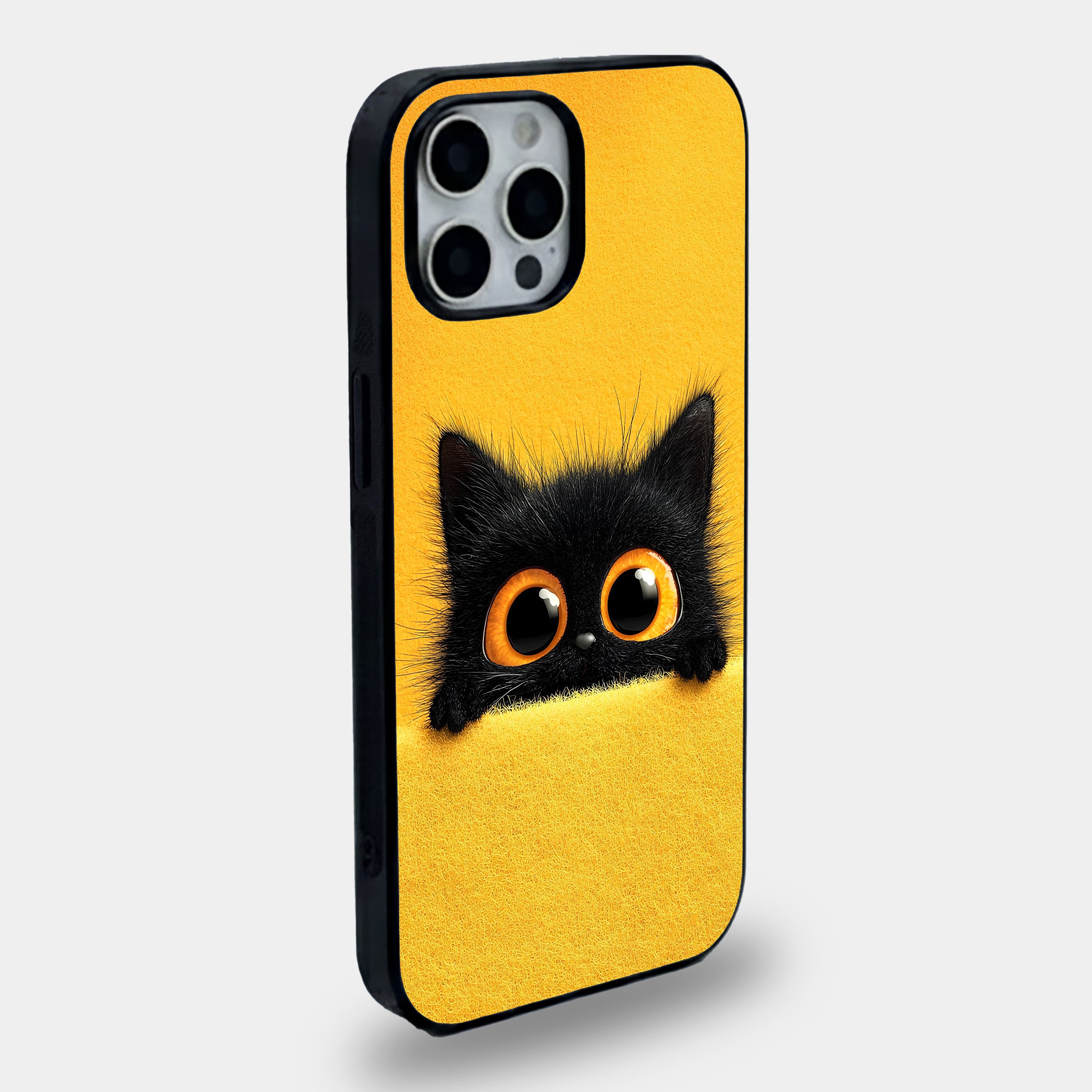 Peeking Fuzzy Black Cat | Premium Glass iPhone & Samsung Mobile Cover Case