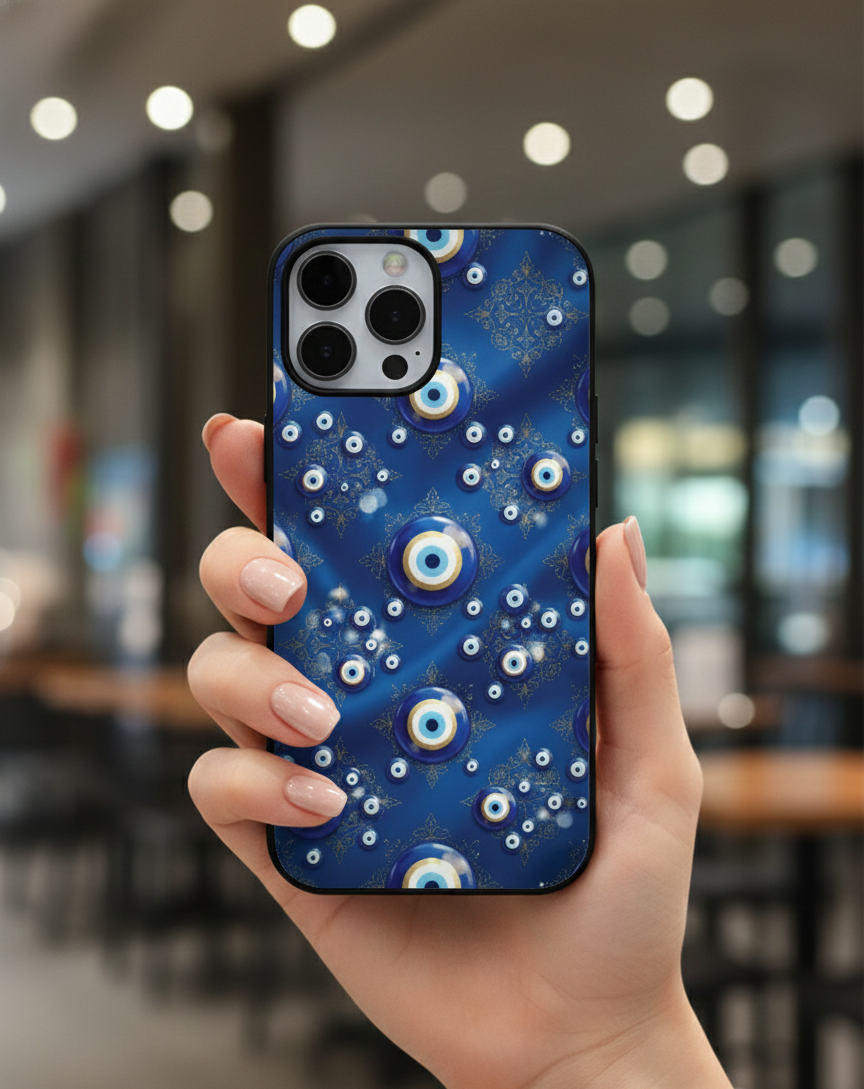 Royal Blue Evil Eye Silk | Premium Glass iPhone Mobile Cover Case