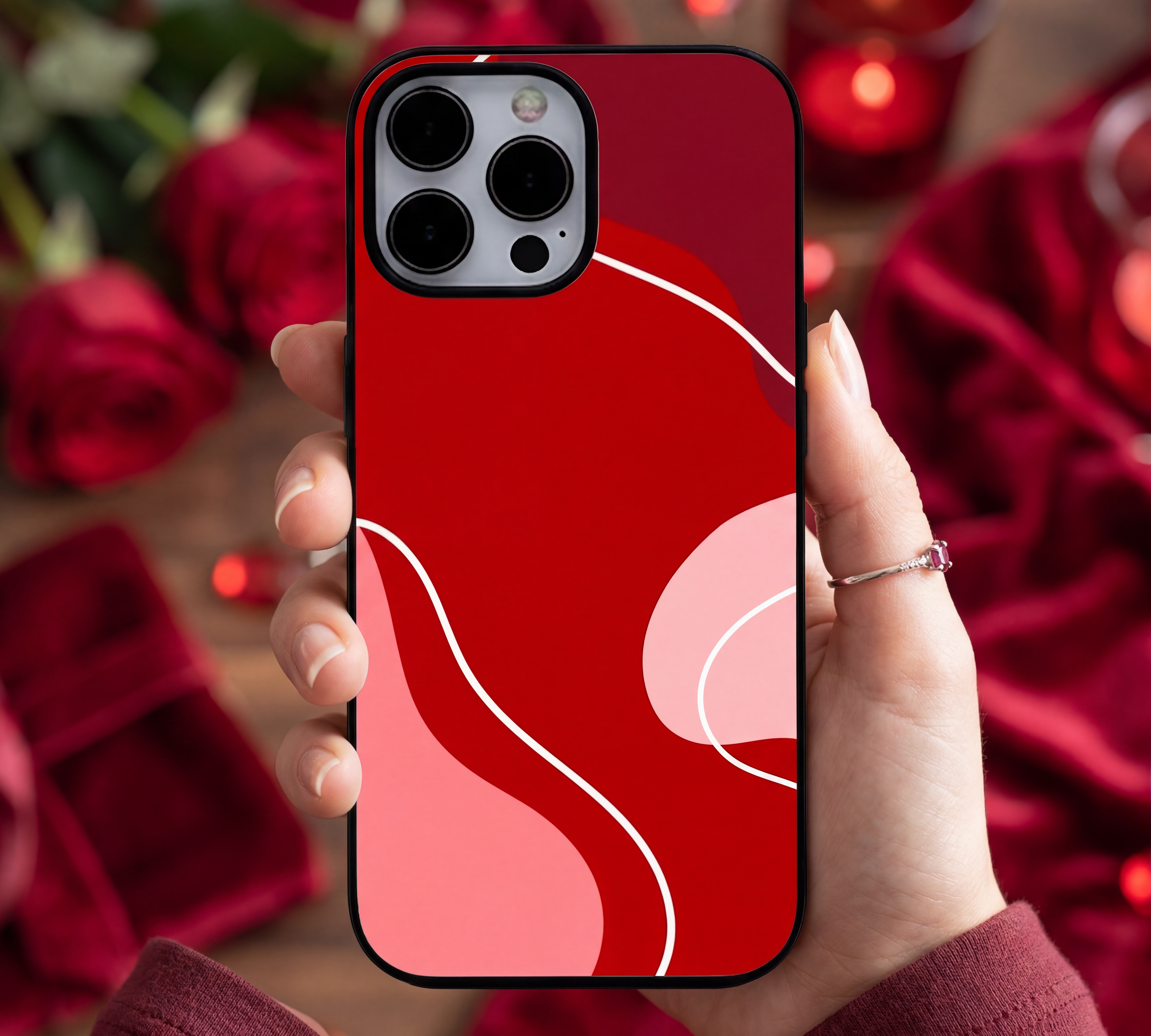 Abstract Crimson Wave | Premium Glass iPhone & Samsung Mobile Cover Case