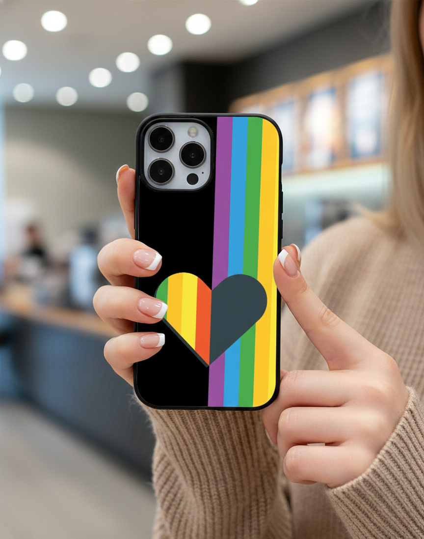 Split Black Pride Heart | Premium Glass iPhone Mobile Cover Case