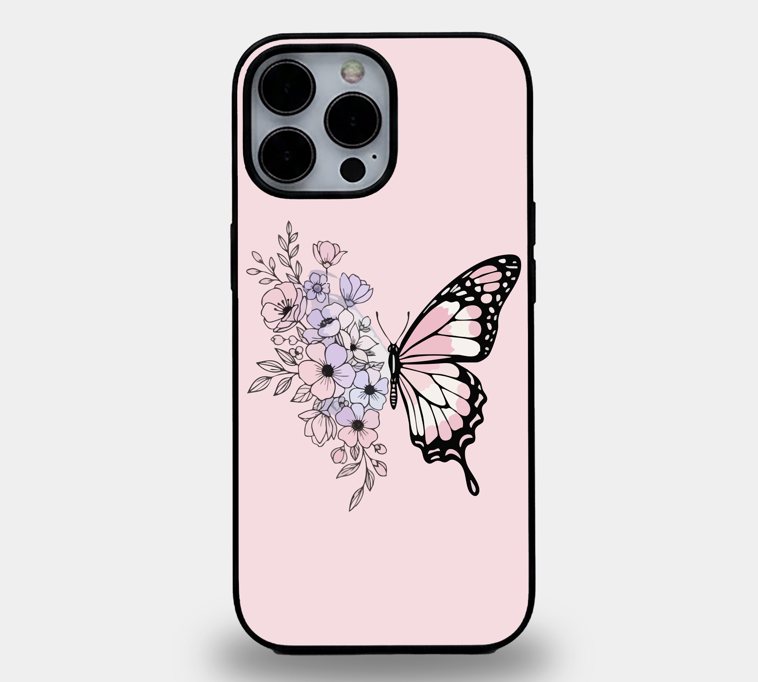 Pastel Floral Butterfly | Premium Glass iPhone Mobile Cover Case