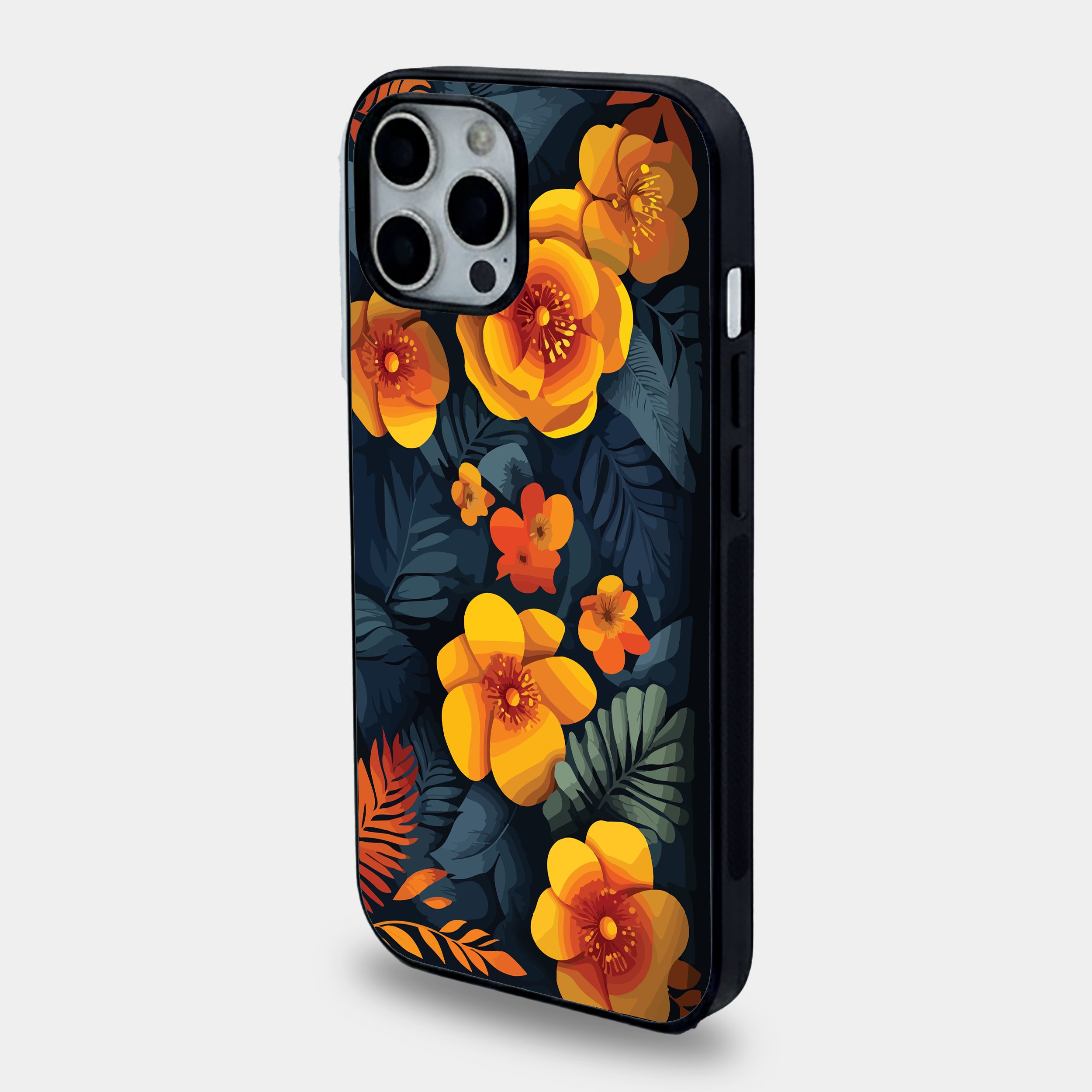 Golden Amber Floral | Premium Glass iPhone Mobile Cover Case