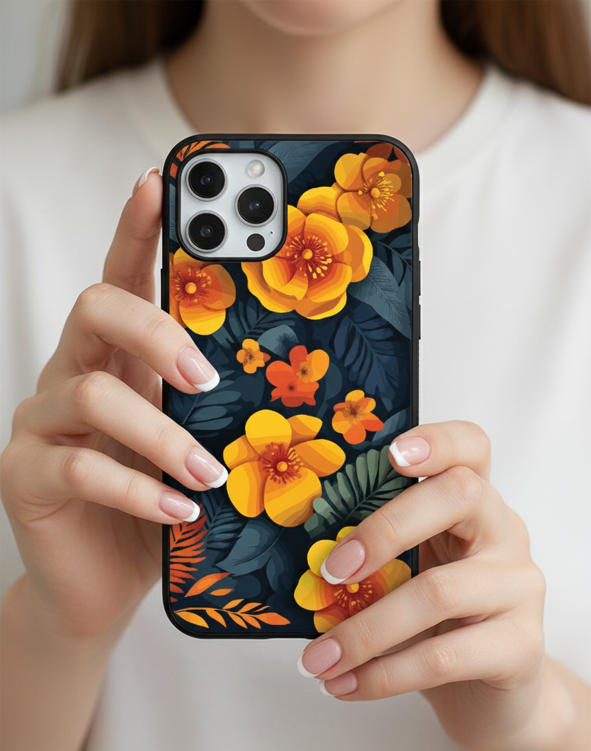 Golden Amber Floral | Premium Glass iPhone Mobile Cover Case
