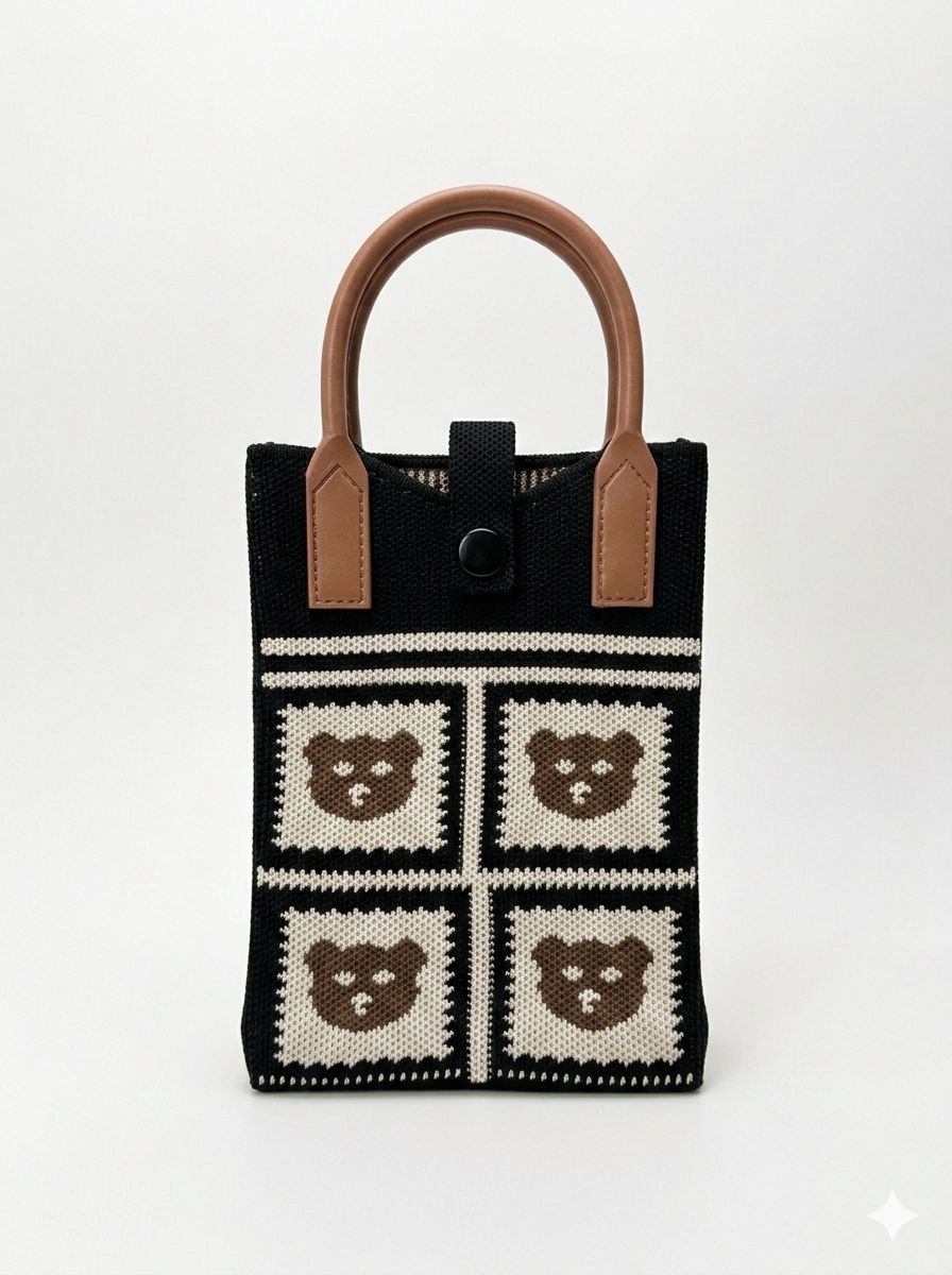 Trendy Crossbody Mobile Sling Bag with Strap & Silicone Handle | Brown Teddy