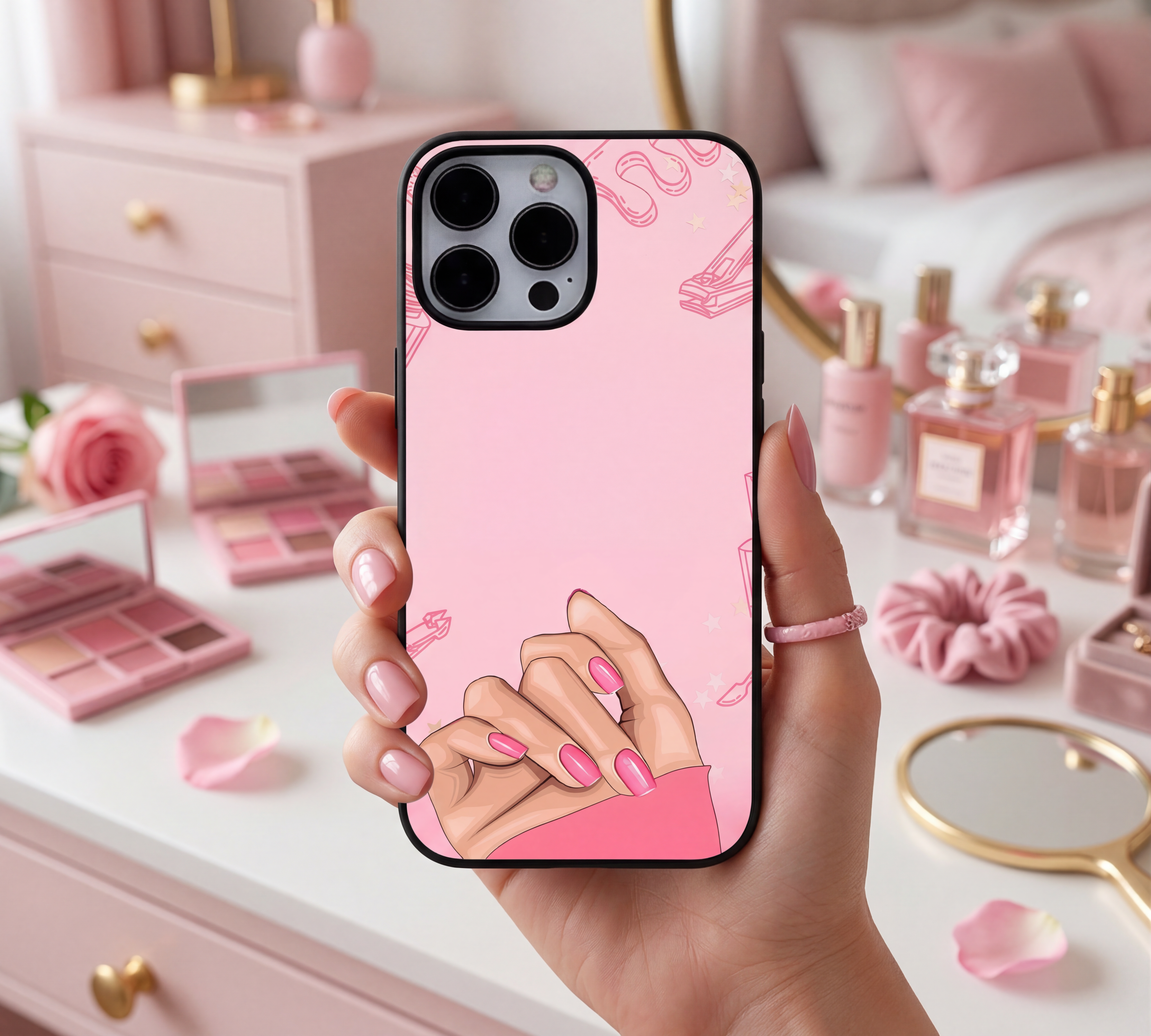 Soft Glam Manicure | Premium Glass iPhone & Samsung Mobile Cover Case