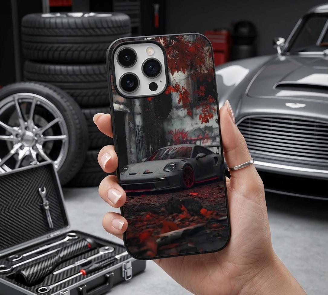 Grey Porsche Autumn Leaves Case