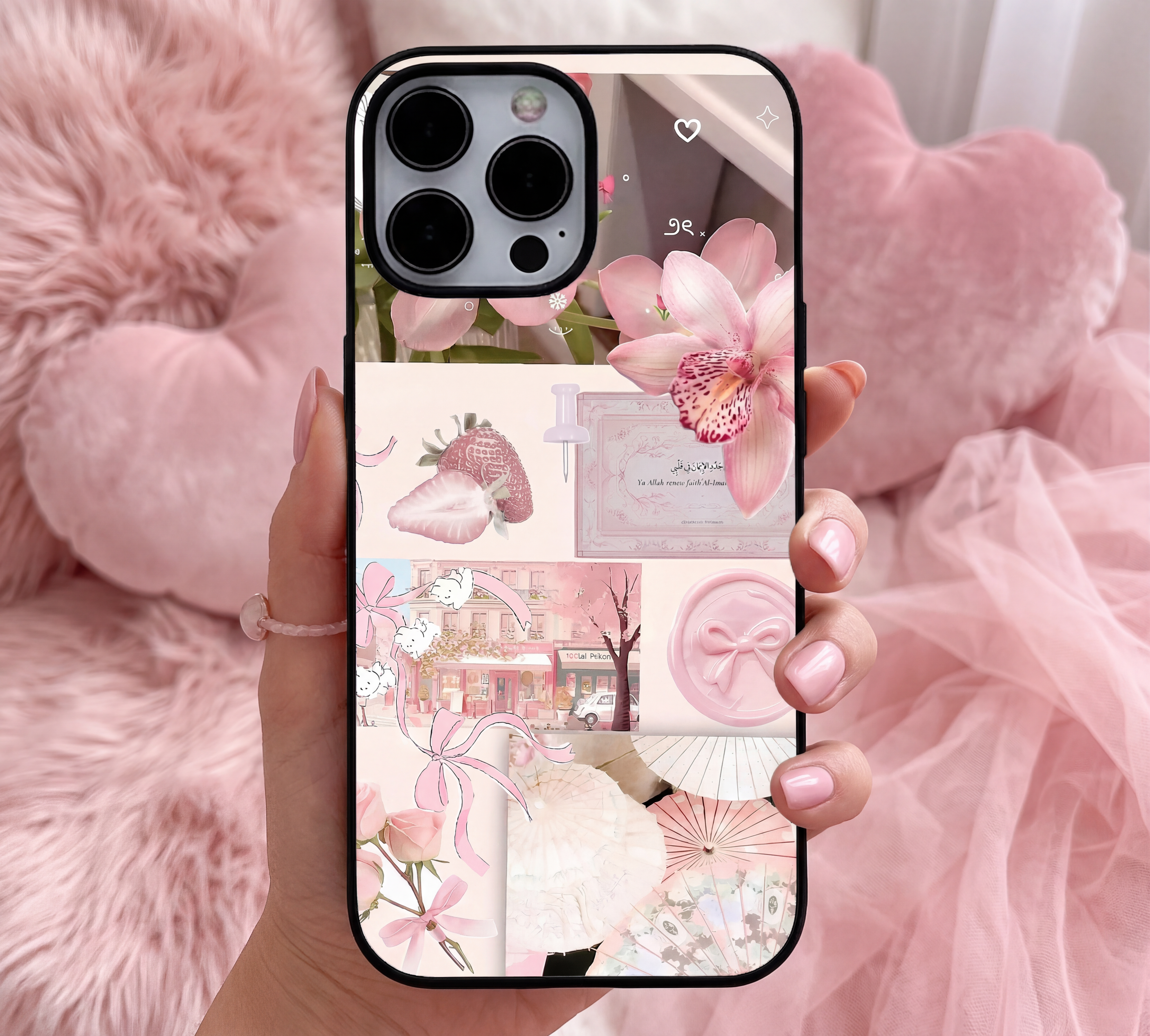 Enchanted Pink Bloom Collage | Premium Glass iPhone & Samsung Mobile Cover Case