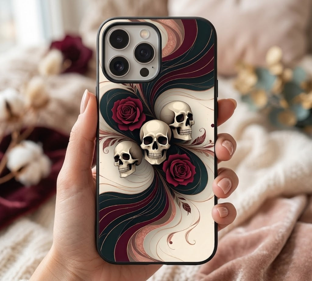 Vintage Rose and Skull | Premium Glass iPhone & Samsung Mobile Cover Case